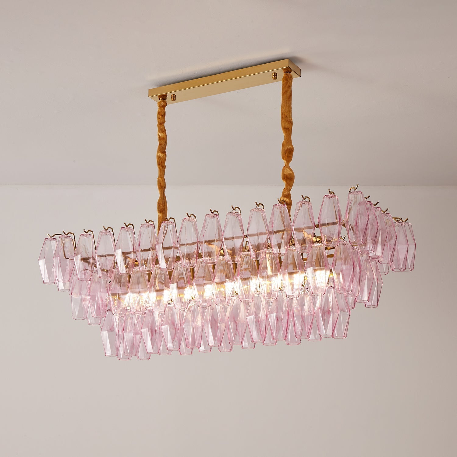 Aurora Chandelier Rose Prism Glass Rectangular Layered - Letslighting