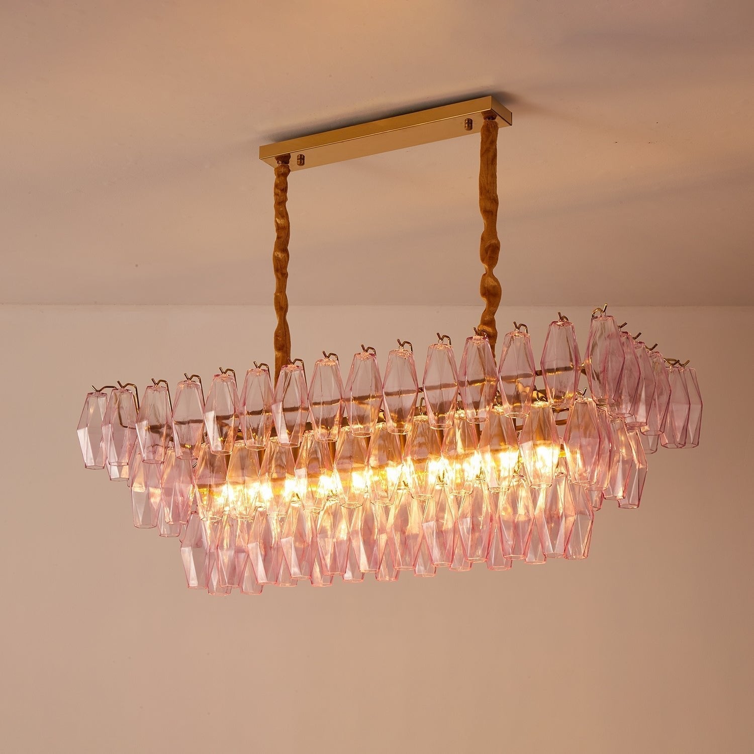 Aurora Chandelier Rose Prism Glass Rectangular Layered - Letslighting