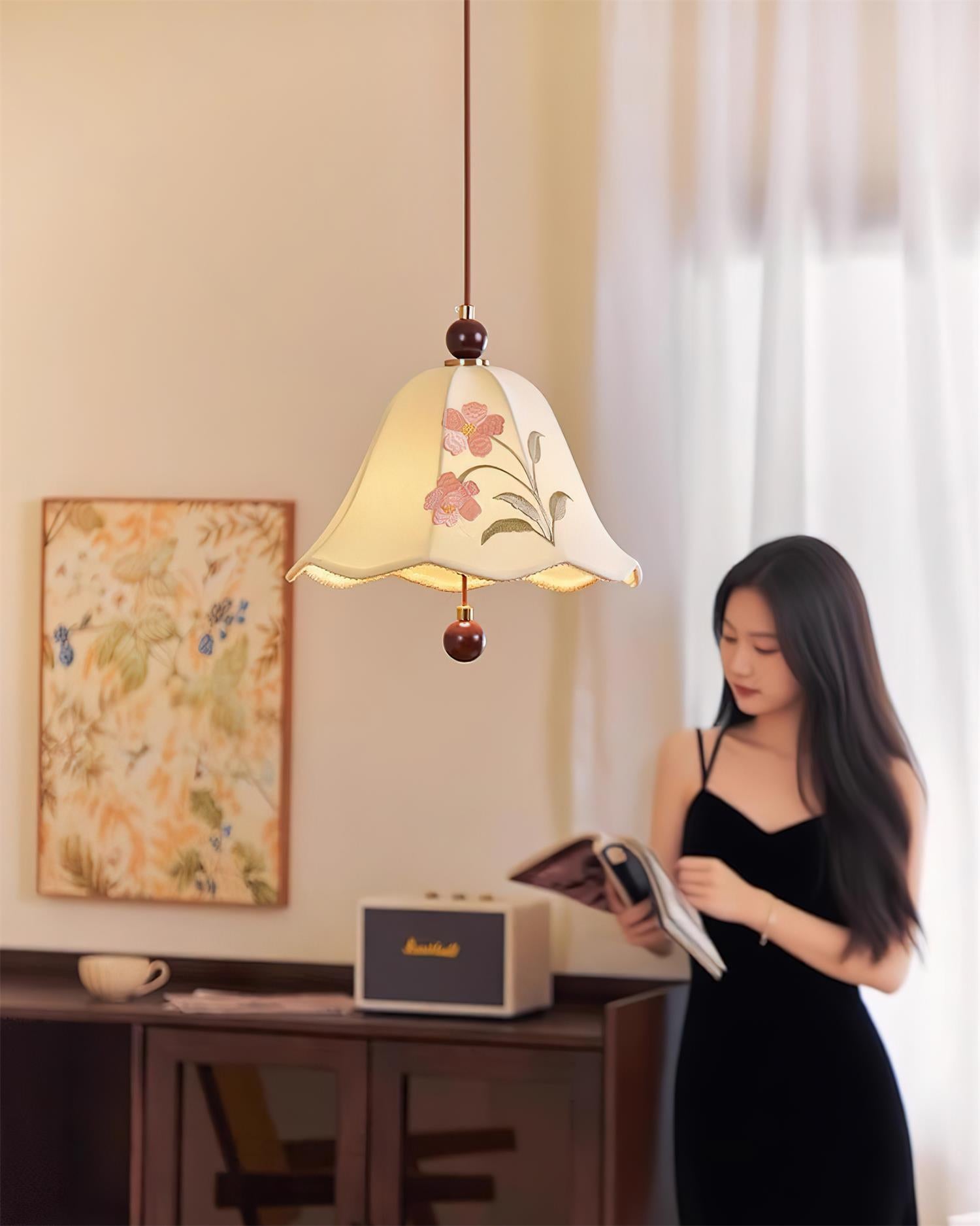 Roselle Pendant Lamp Embroidered Floral Elegance - Letslighting