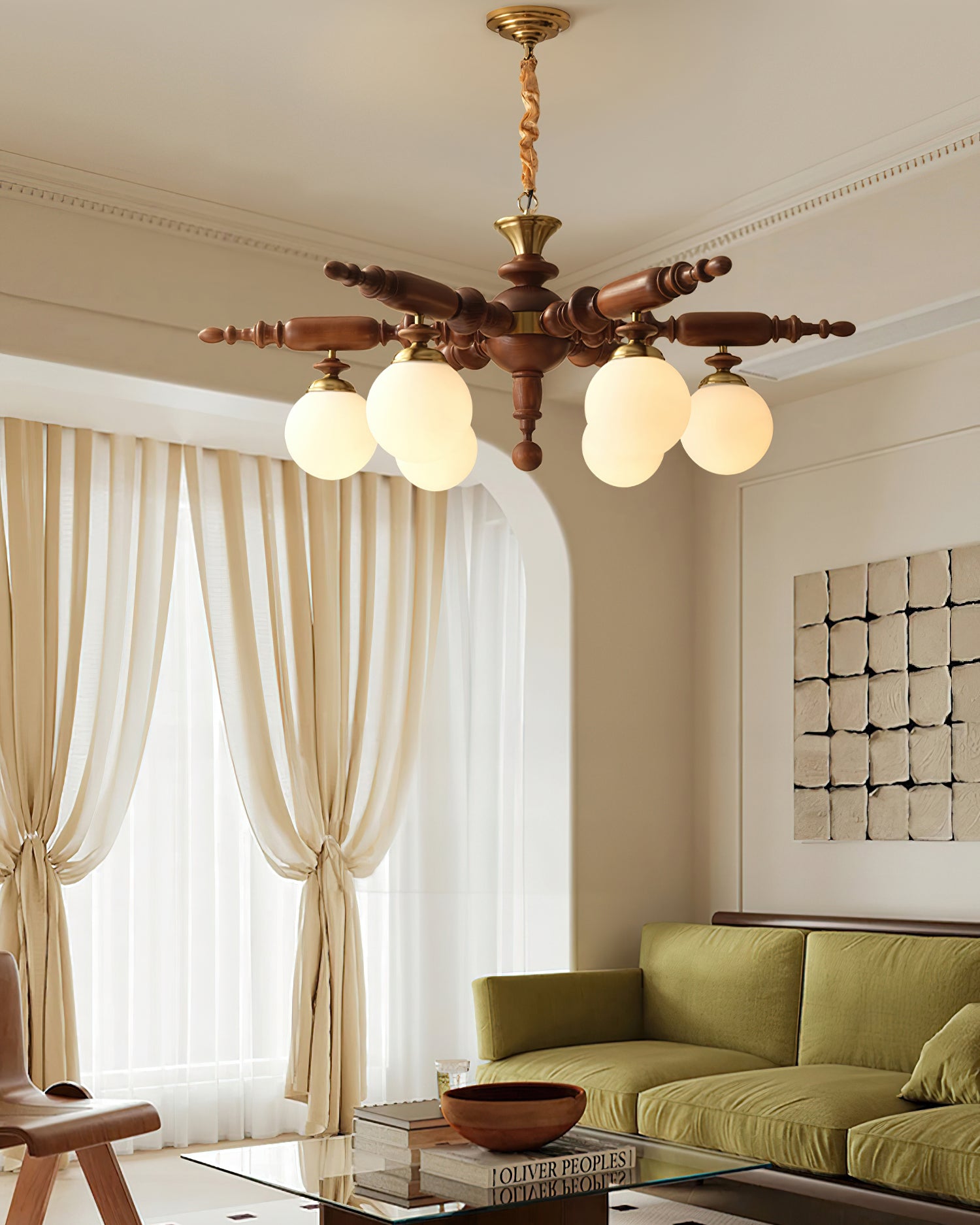 Olvenir Rustic Wood Glass Chandelier - Blowlighting