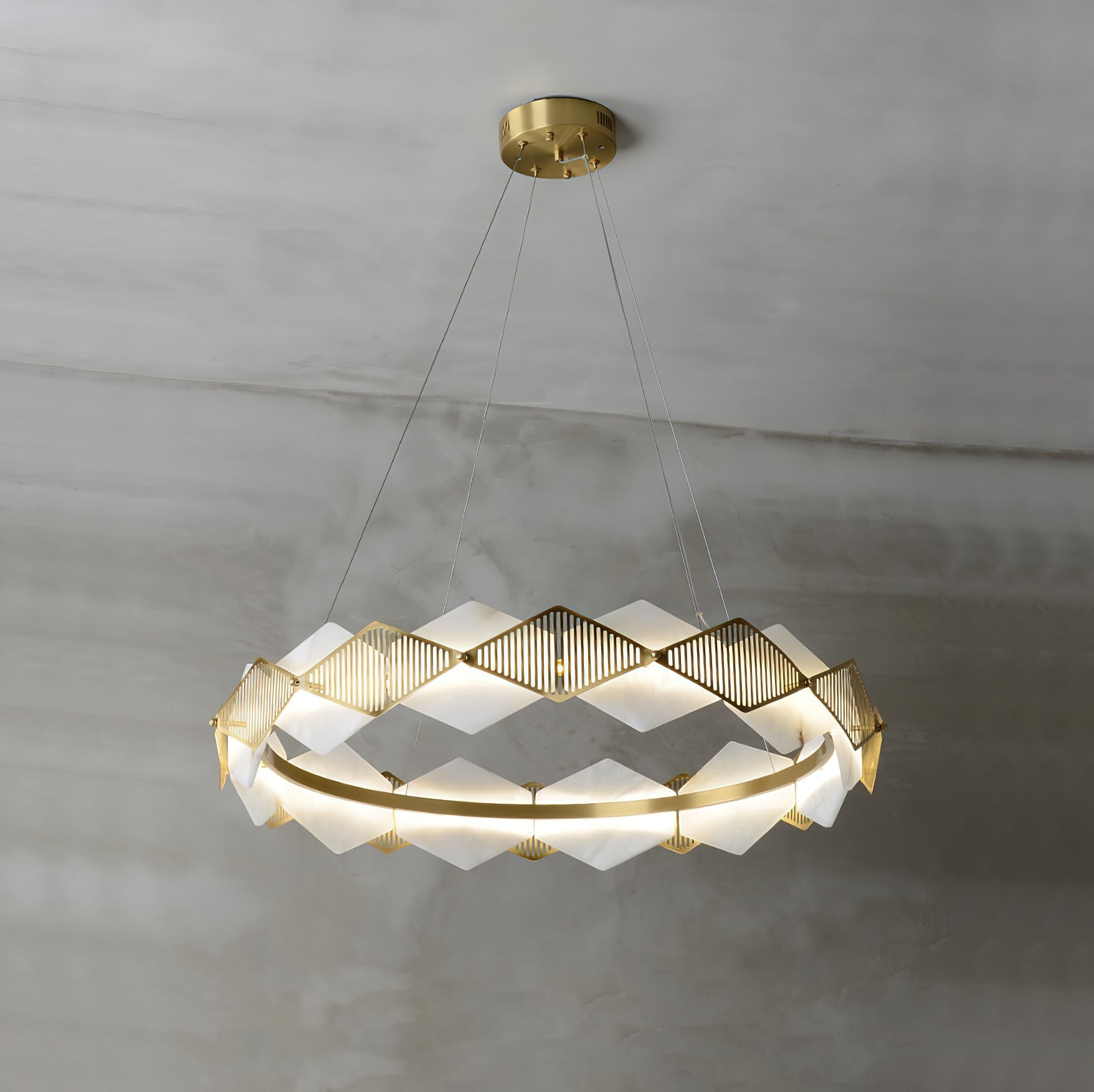 Etalarae Modern Minimalist Rote LED Alabaster Chandelier - Lamp Copper