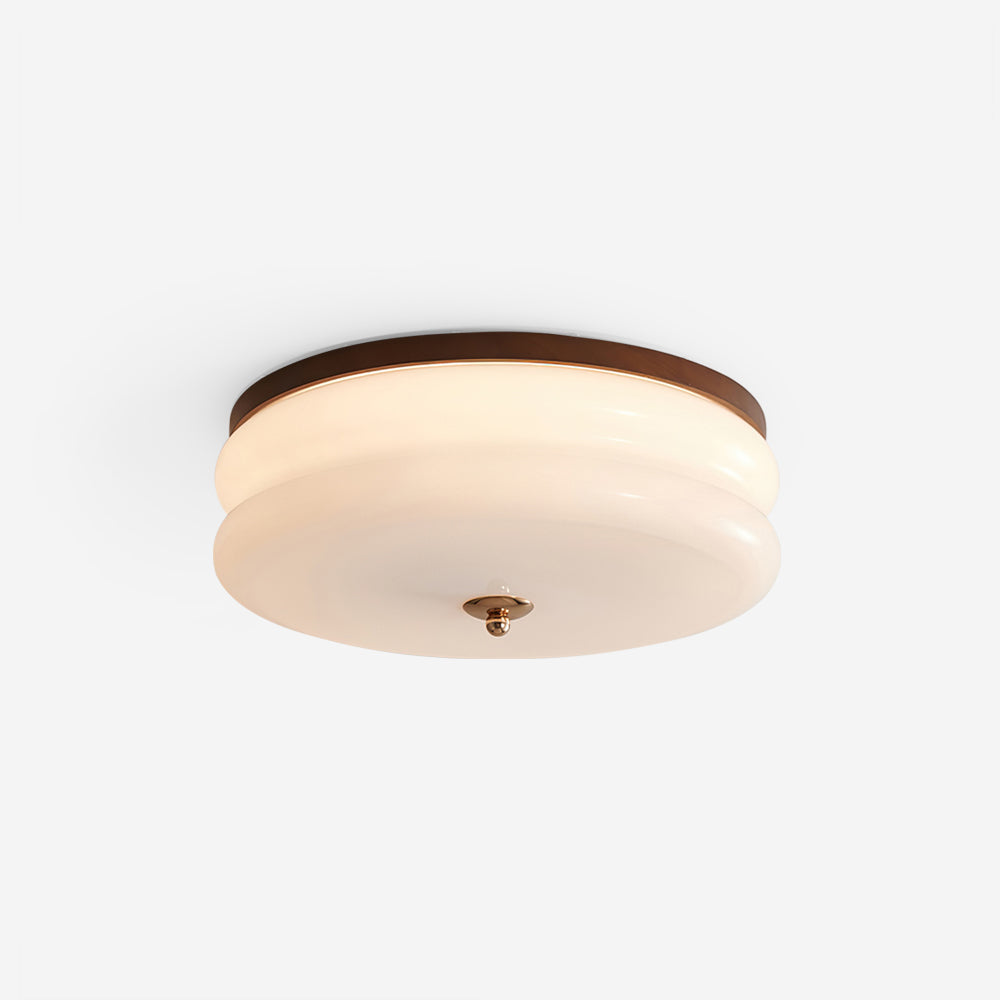 Ceiling Light Double-Layer Glass Disc Walnut Wood Minimalist - Letslighting