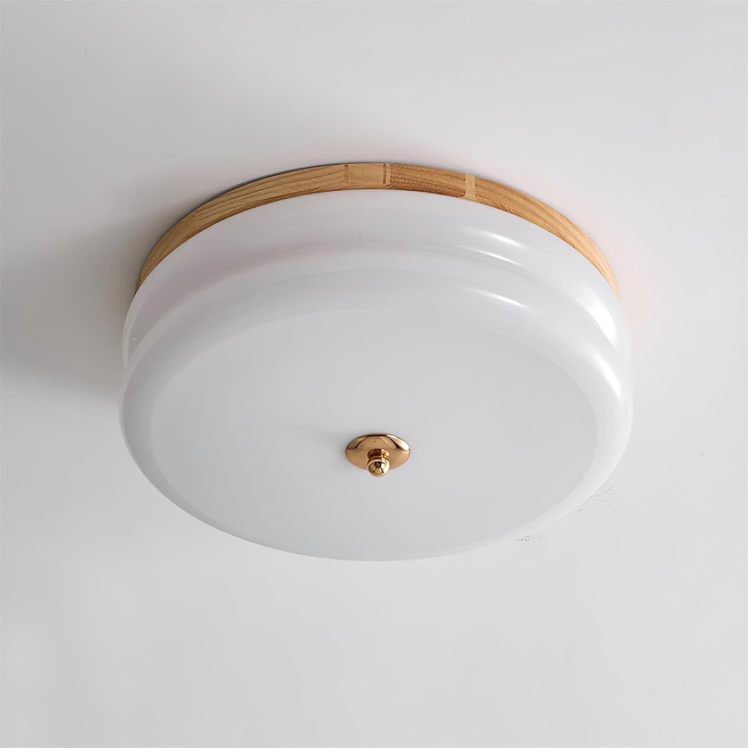 Ceiling Light Double-Layer Glass Disc Walnut Wood Minimalist - Letslighting
