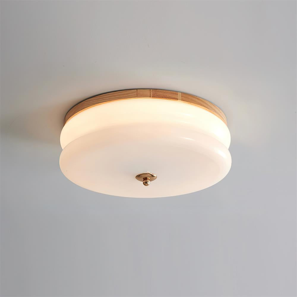 Ceiling Light Double-Layer Glass Disc Walnut Wood Minimalist - Letslighting