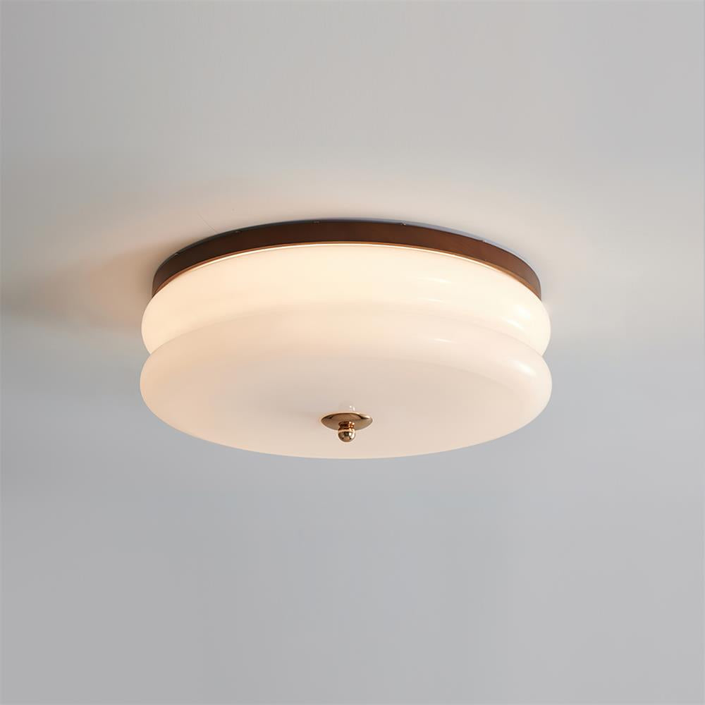 Ceiling Light Double-Layer Glass Disc Walnut Wood Minimalist - Letslighting
