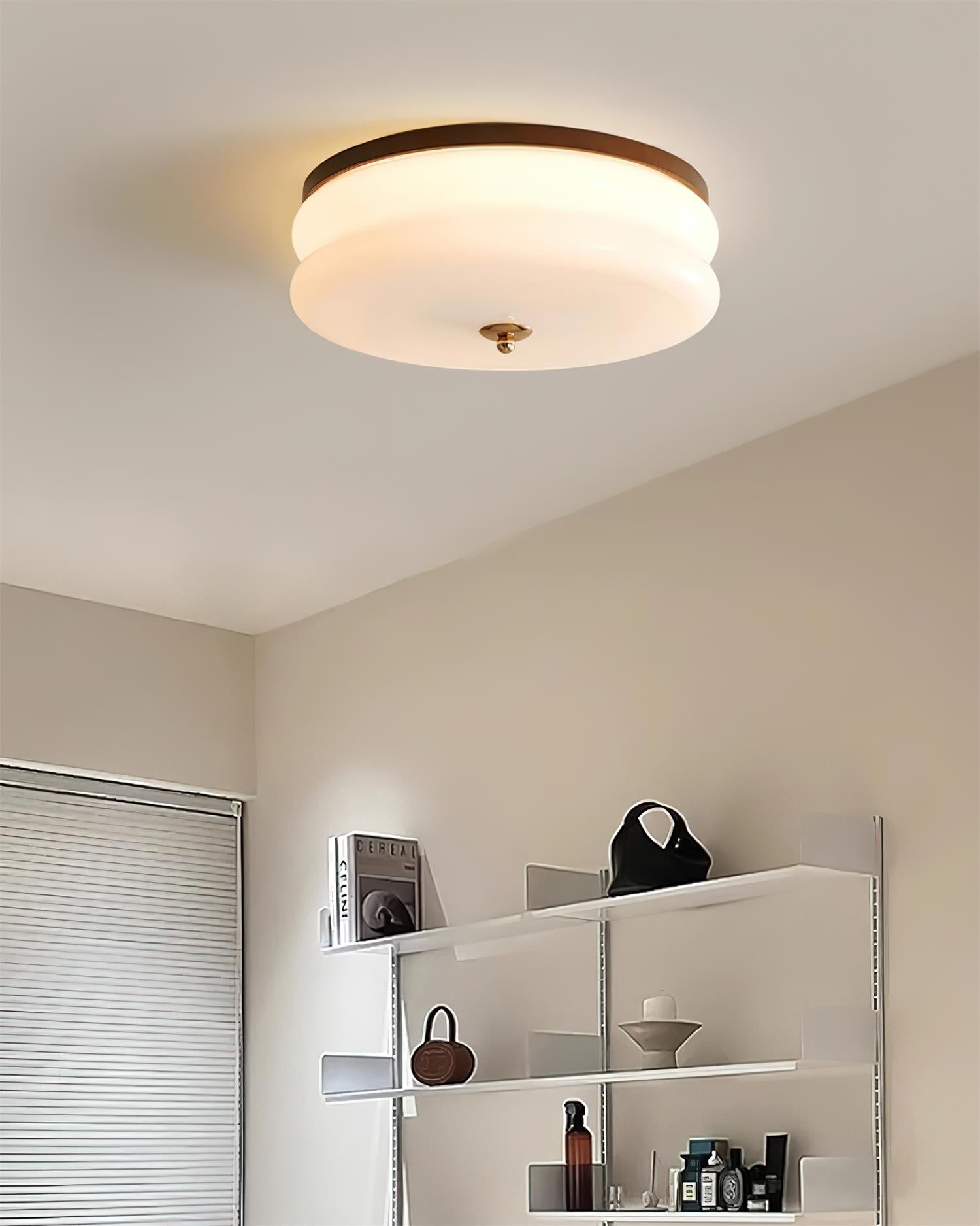 Ceiling Light Double-Layer Glass Disc Walnut Wood Minimalist - Letslighting