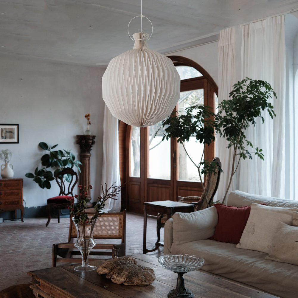 Ritta Suspension Globe Moderne, Metal/Papier, Blanc, Salon
