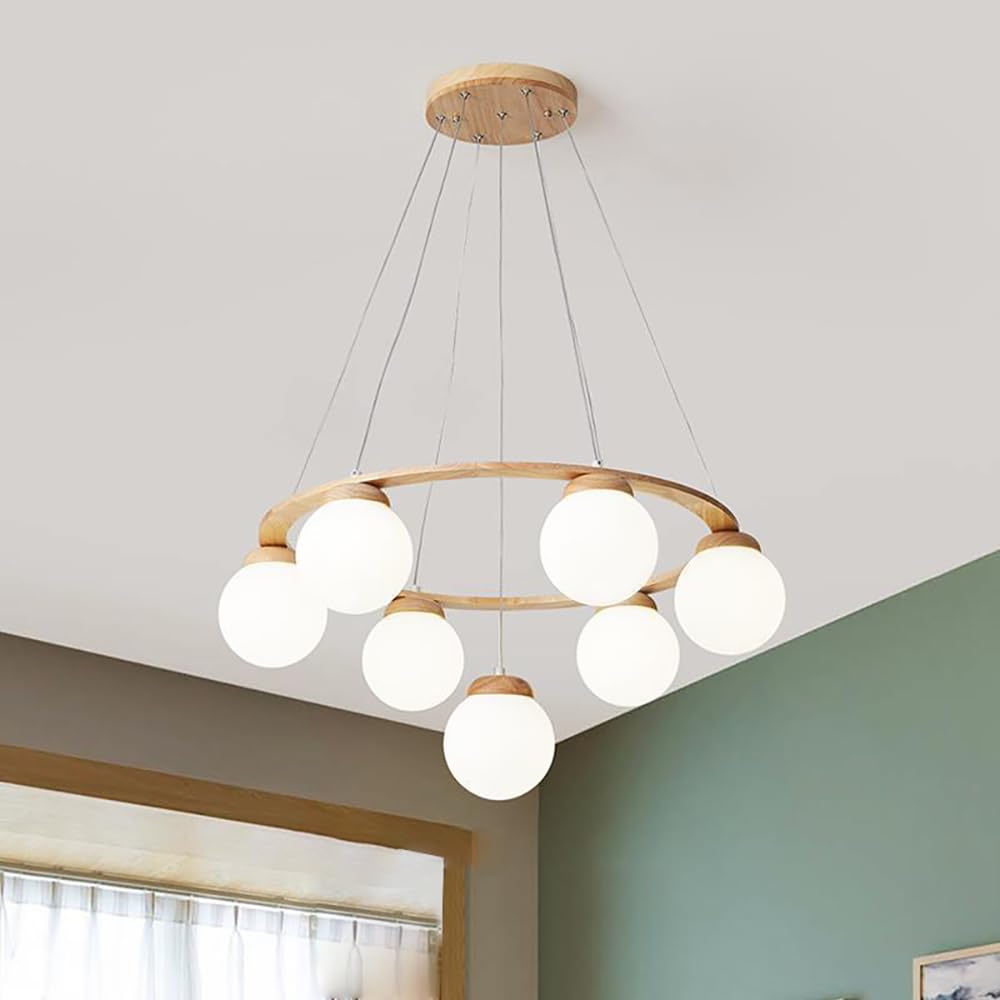 Valentina LED Suspension Bois Verre Blanc Salon/Chambre À Coucher