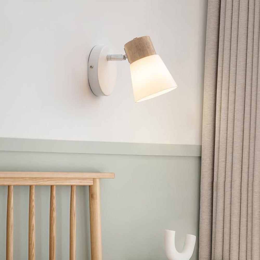 Muto Design Italien LED Applique Murale à Miroir Ronde Rustique Bois/Verre Blanc Salle de Bain