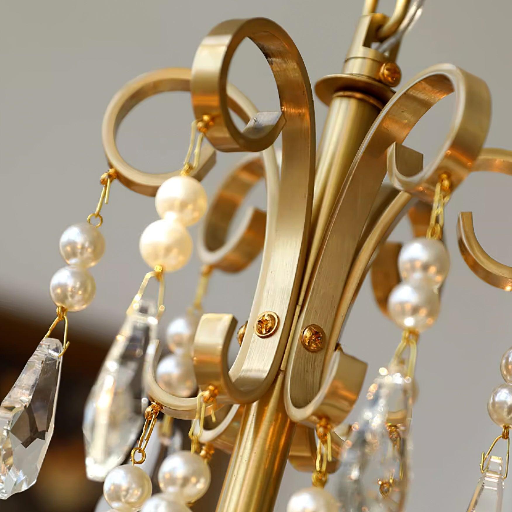 Chandelier Brass Body Crystal Pearl Drops Vintage Elegance - Letslighting