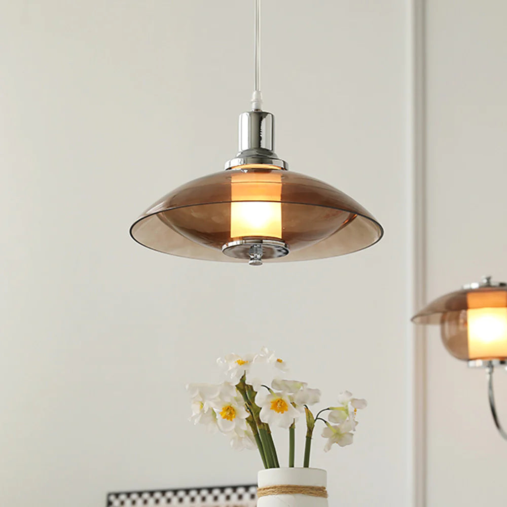 Arisha Suspension Luminaire Moderne Ronde LED Marron Verre Salon