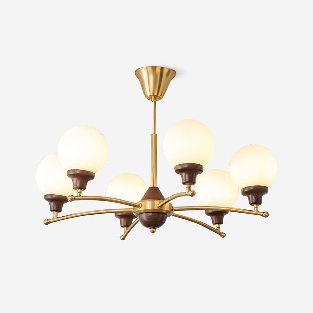 Sciolari Chandelier Walnut Wood Curved Arms - Letslighting