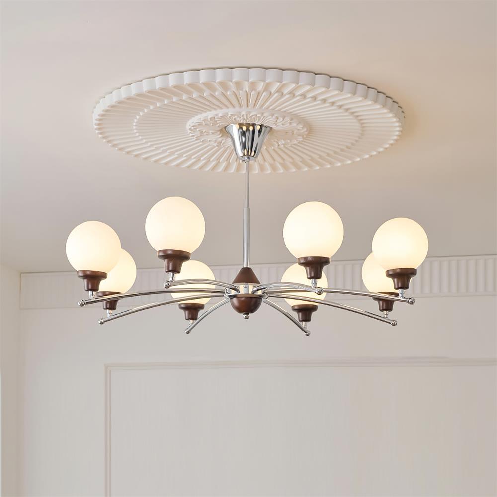 Sciolari Chandelier Walnut Wood Curved Arms - Letslighting
