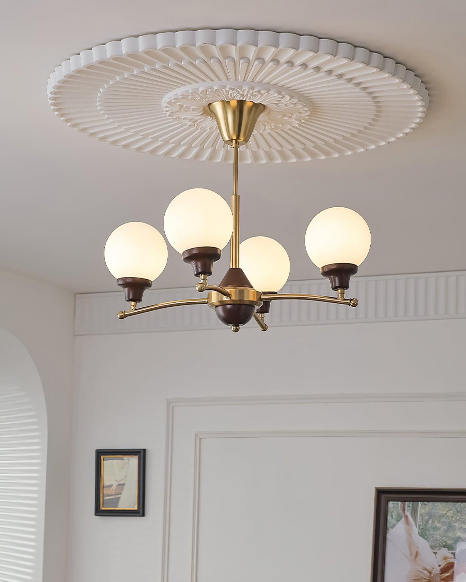 Sciolari Chandelier Walnut Wood Curved Arms - Letslighting