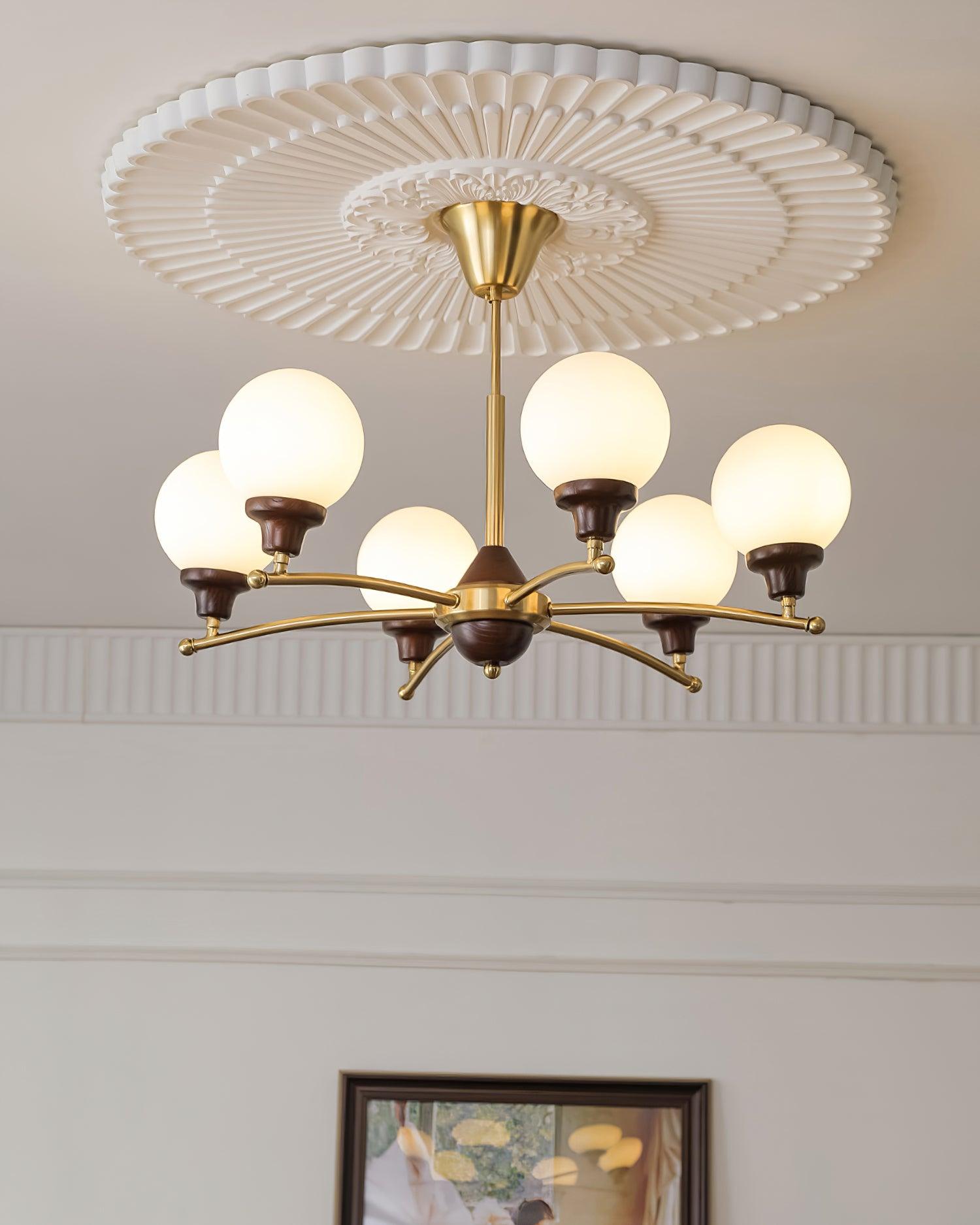 Sciolari Chandelier Walnut Wood Curved Arms - Letslighting