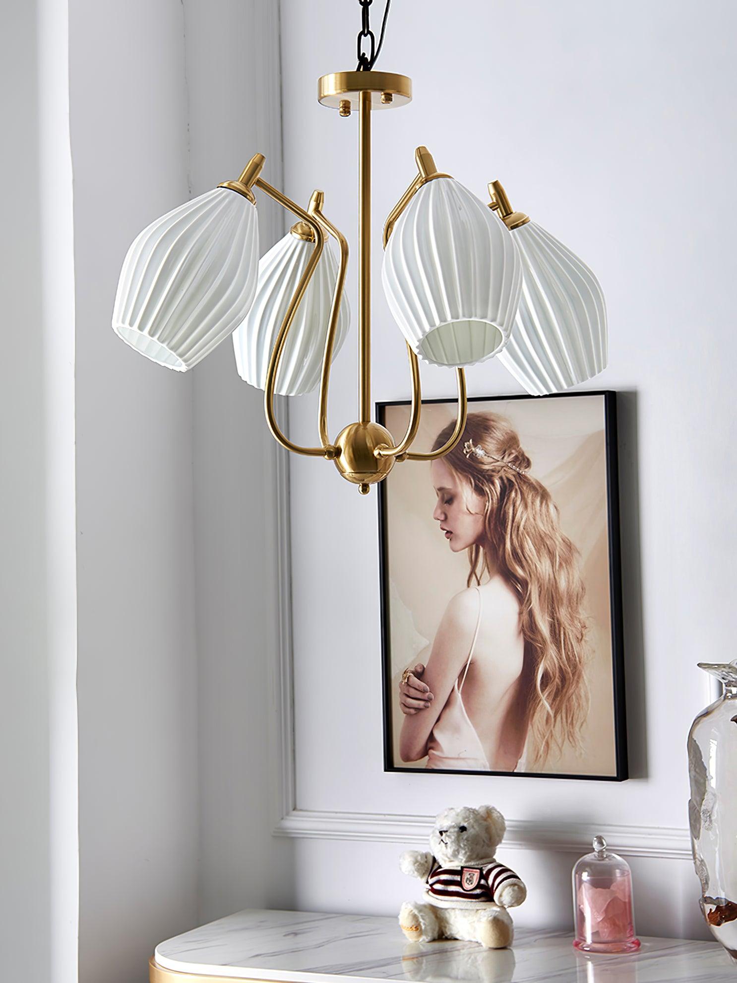 Lustra Chandelier Ceramic Ribbed Sculptural Glass Elegant - Letslighting