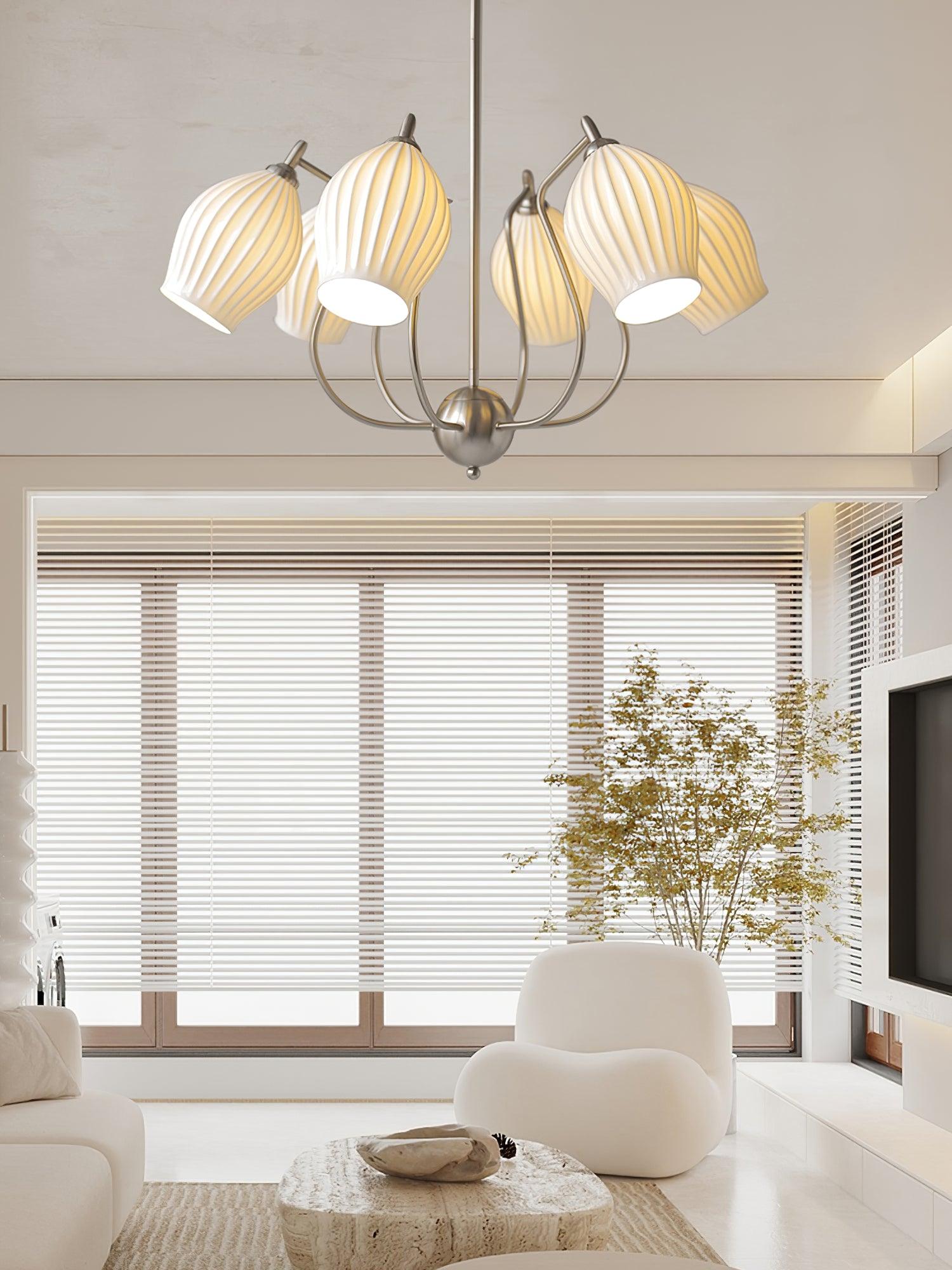 Lustra Chandelier Ceramic Ribbed Sculptural Glass Elegant - Letslighting