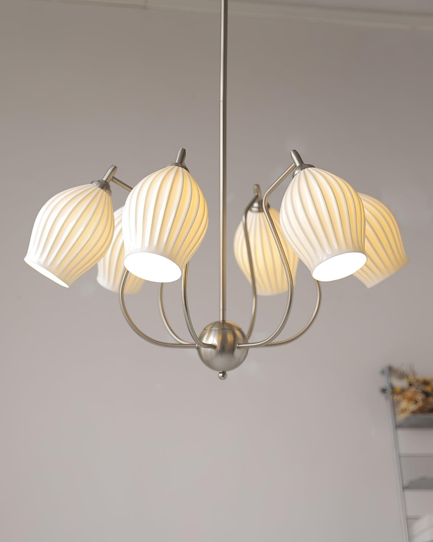 Lustra Chandelier Ceramic Ribbed Sculptural Glass Elegant - Letslighting