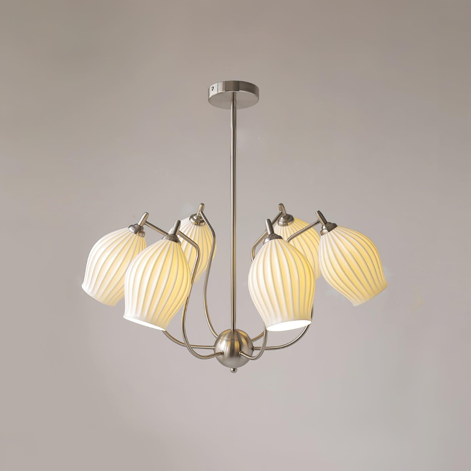 Lustra Chandelier Ceramic Ribbed Sculptural Glass Elegant - Letslighting