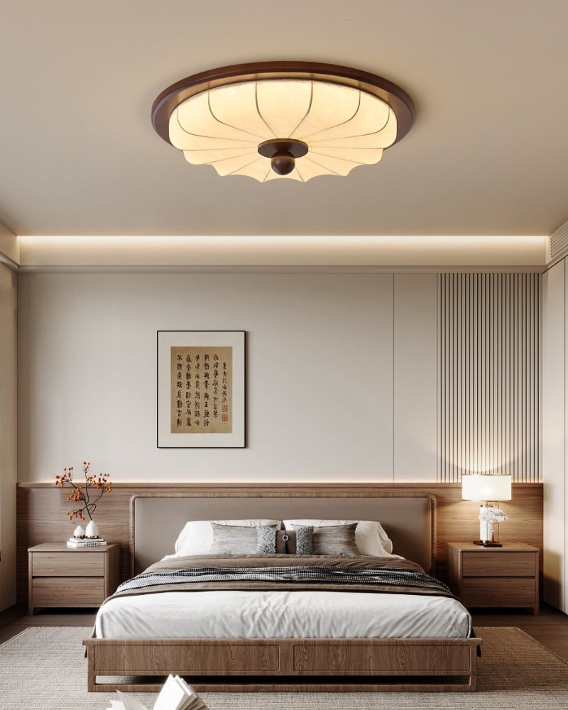 Seraphyne Moderne Tissu Bois Plafonnier Lumière
