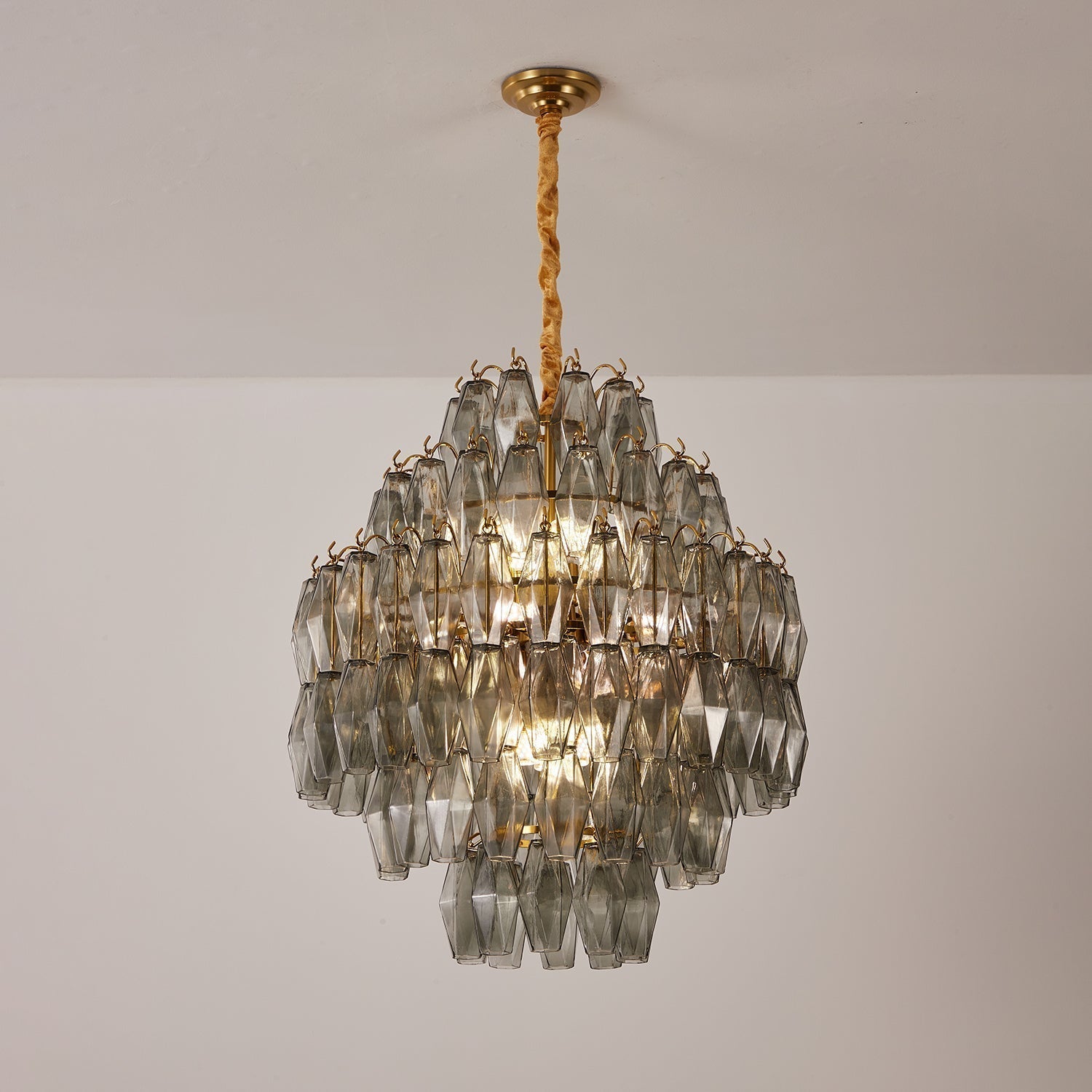 Aurora Chandelier Smoke Gray Prism Glass Layered - Letslighting
