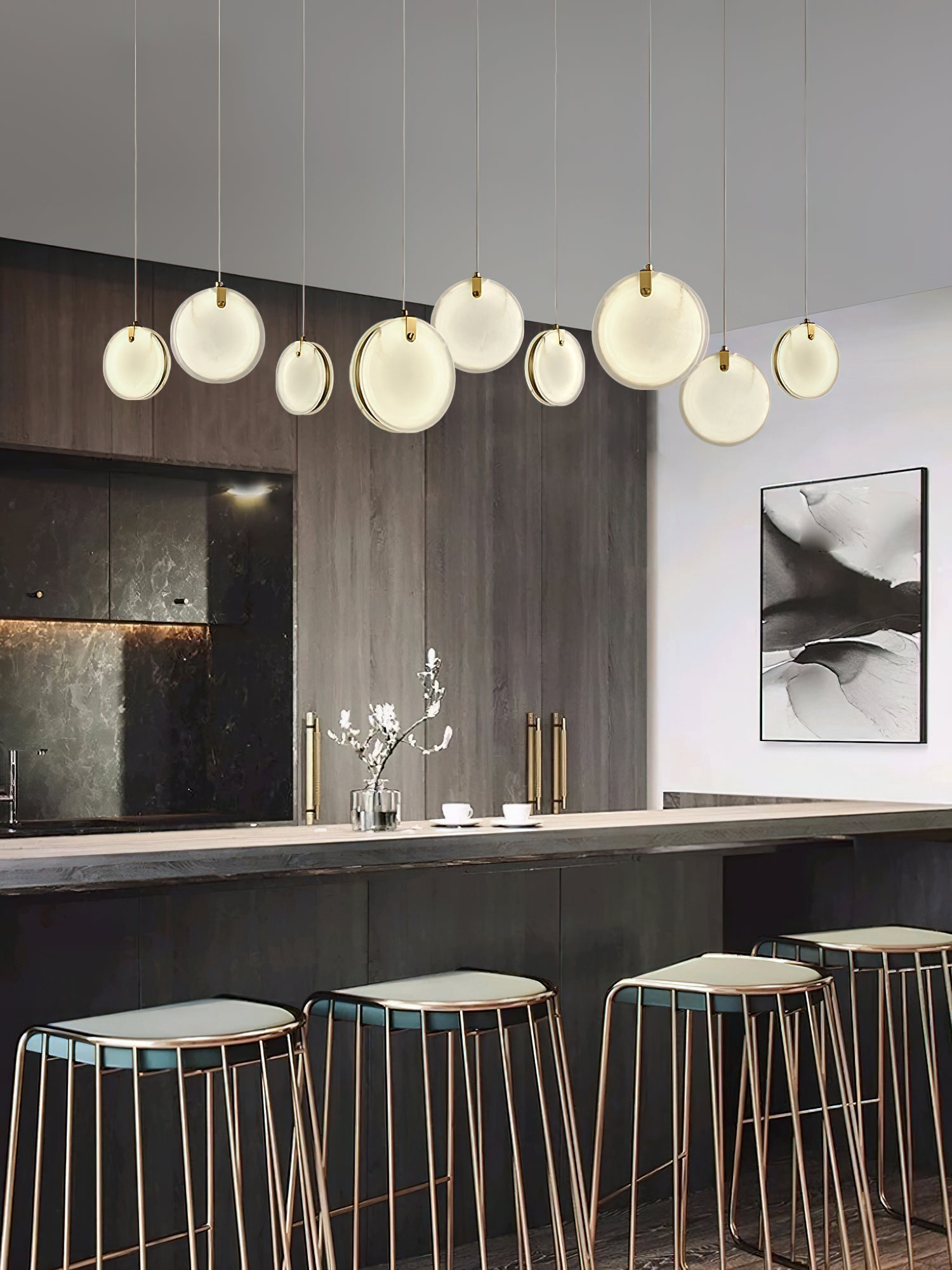 Utalionis Modern Minimalist Brass Alabaster Pendant Light - Lamp Copper
