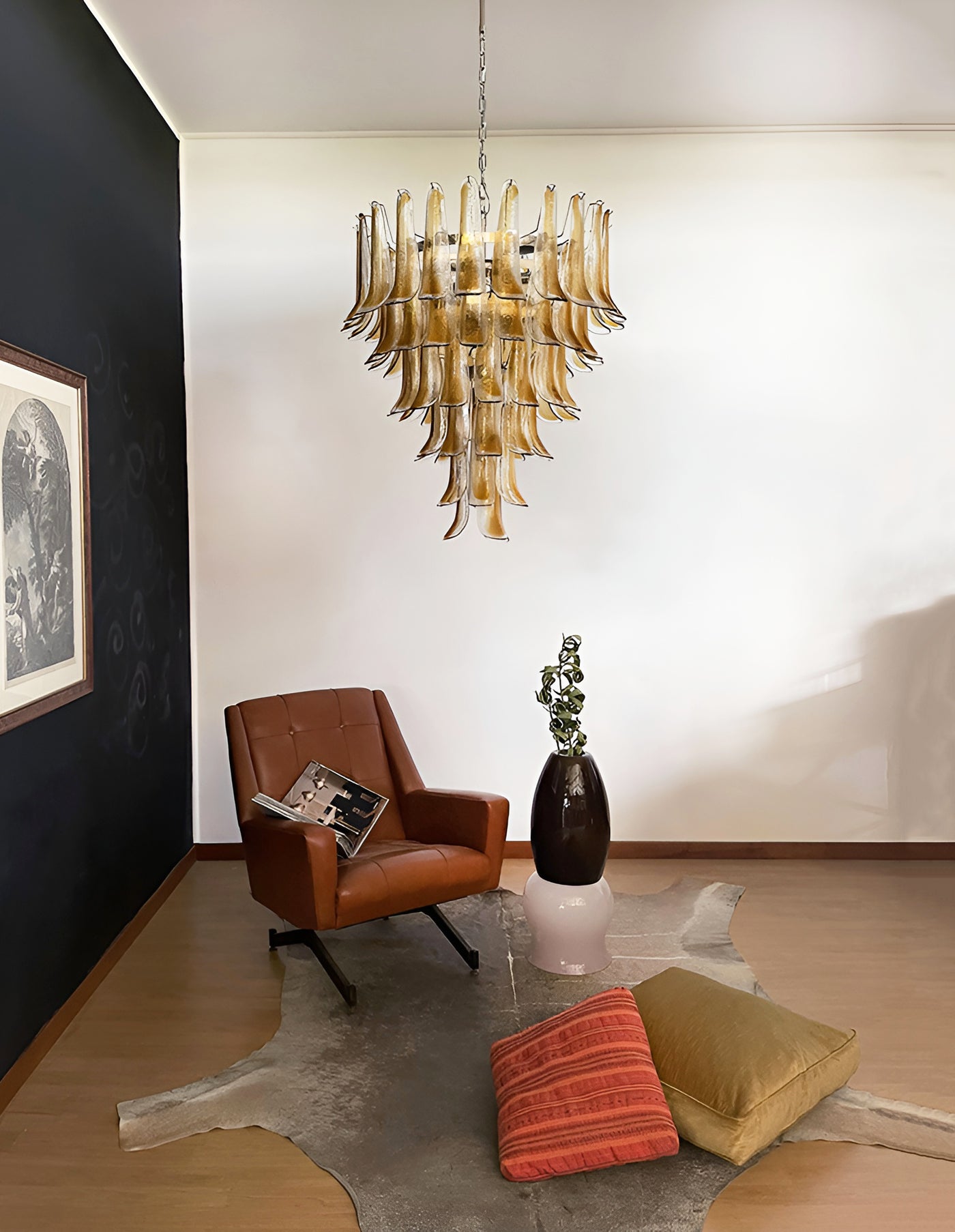 Aurora Chandelier Amber Glass Petals Layered Luxury - Letslighting