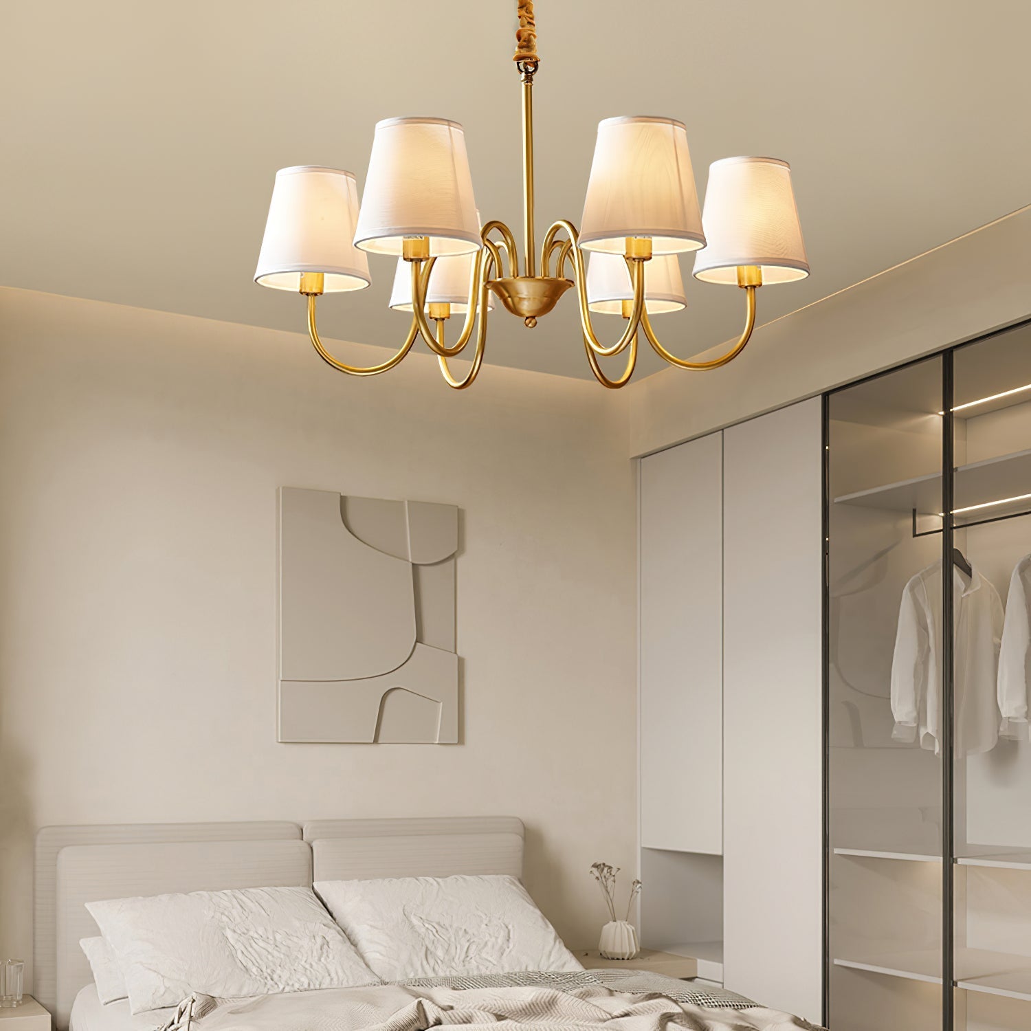 Aged Traditional Stacey Fabric Chandelier - Lamp Copper