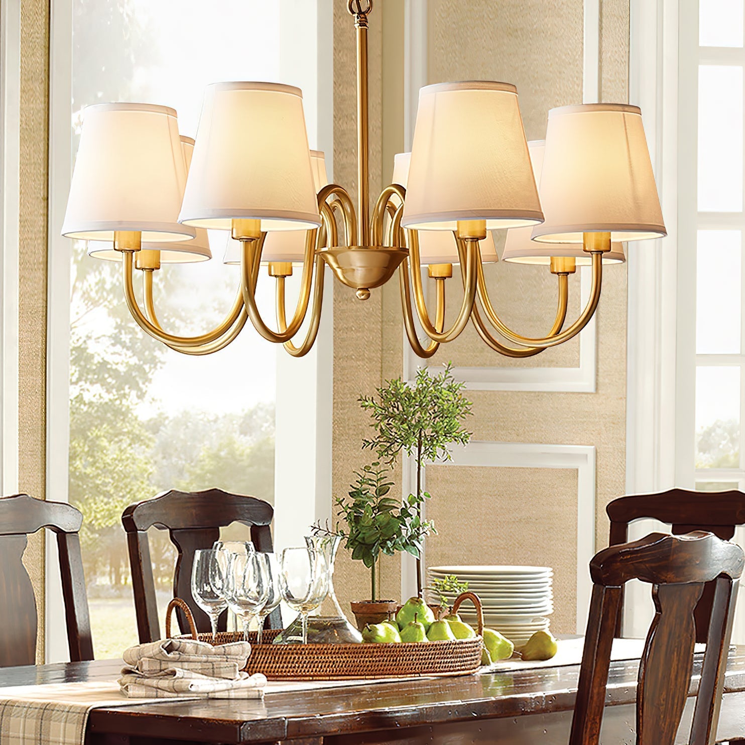 Aged Traditional Stacey Fabric Chandelier - Lamp Copper