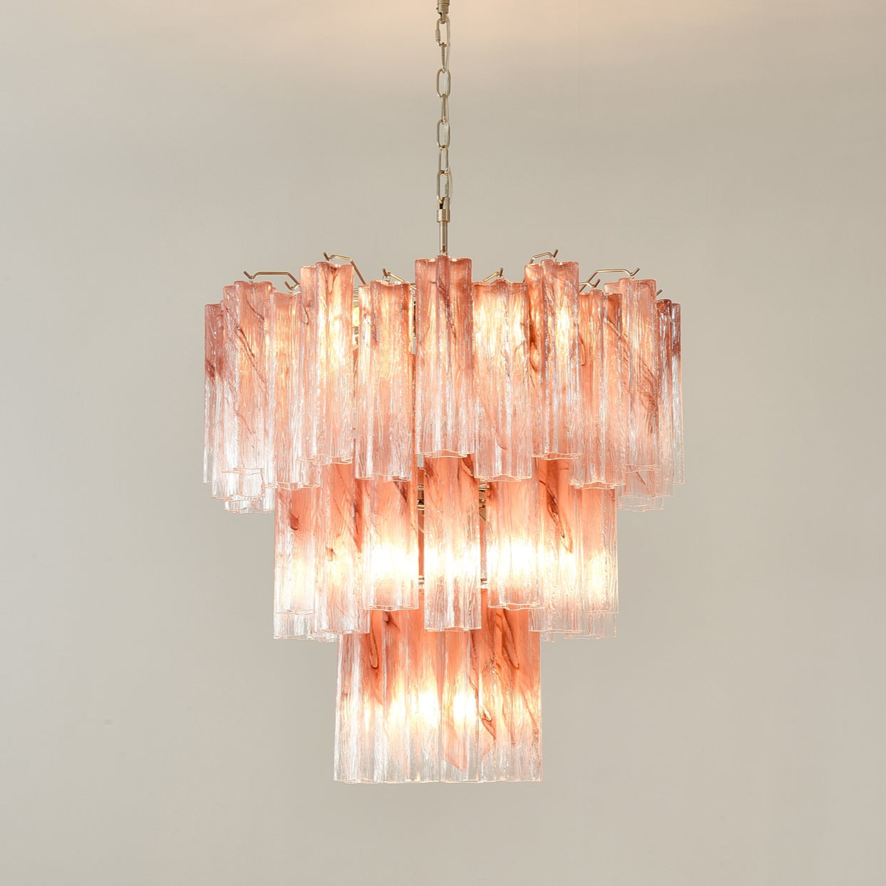 Aurora Chandelier Pink Glass Tubes Layered Modern - Letslighting