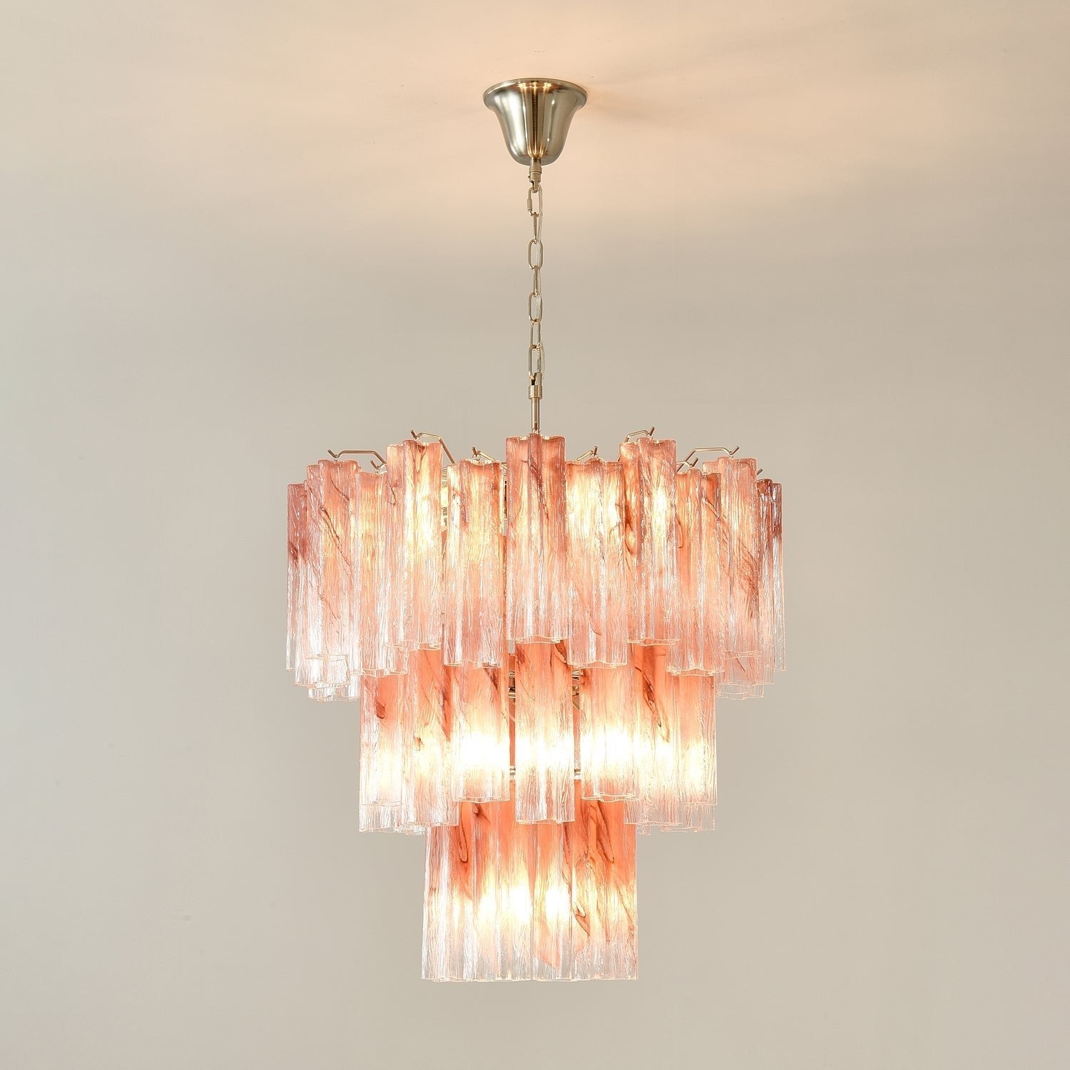 Aurora Chandelier Pink Glass Tubes Layered Modern - Letslighting
