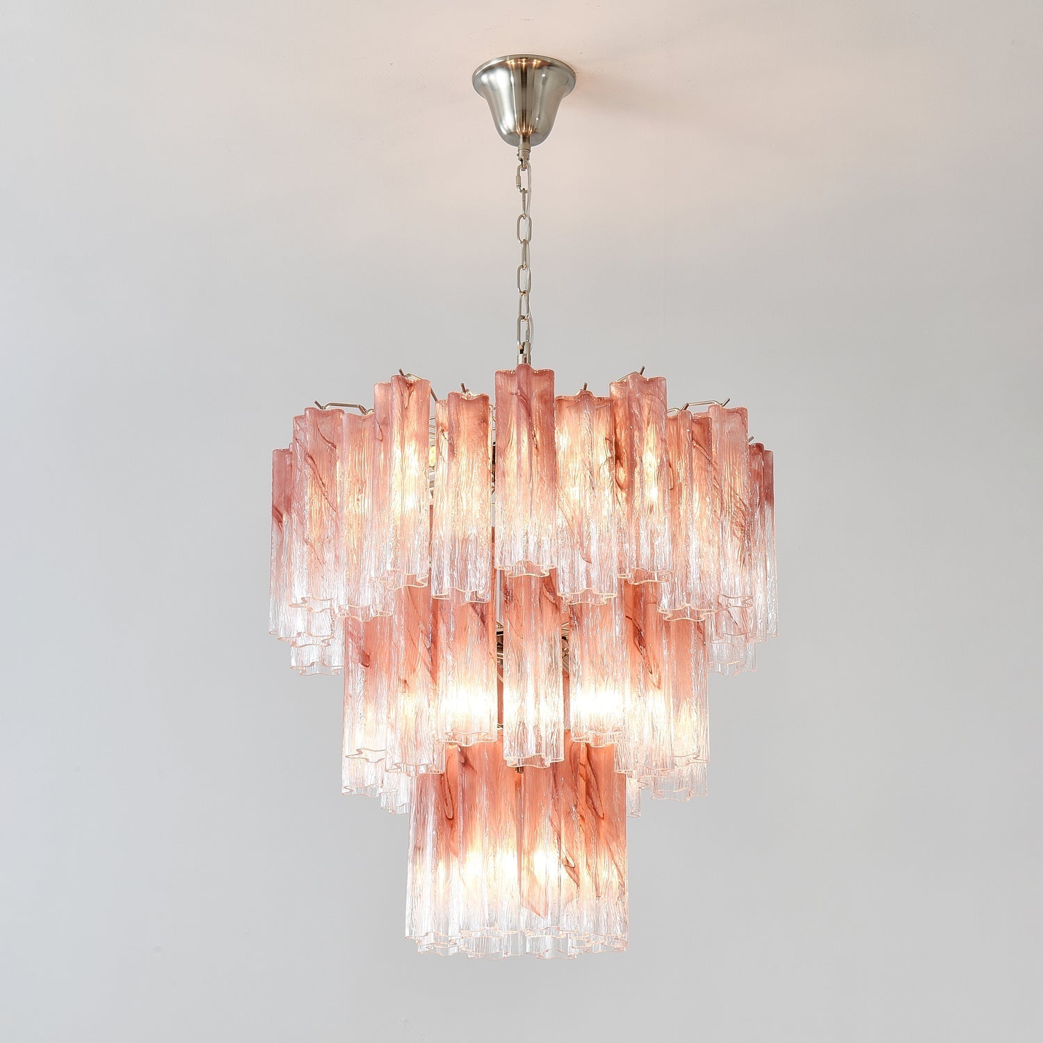 Aurora Chandelier Pink Glass Tubes Layered Modern - Letslighting