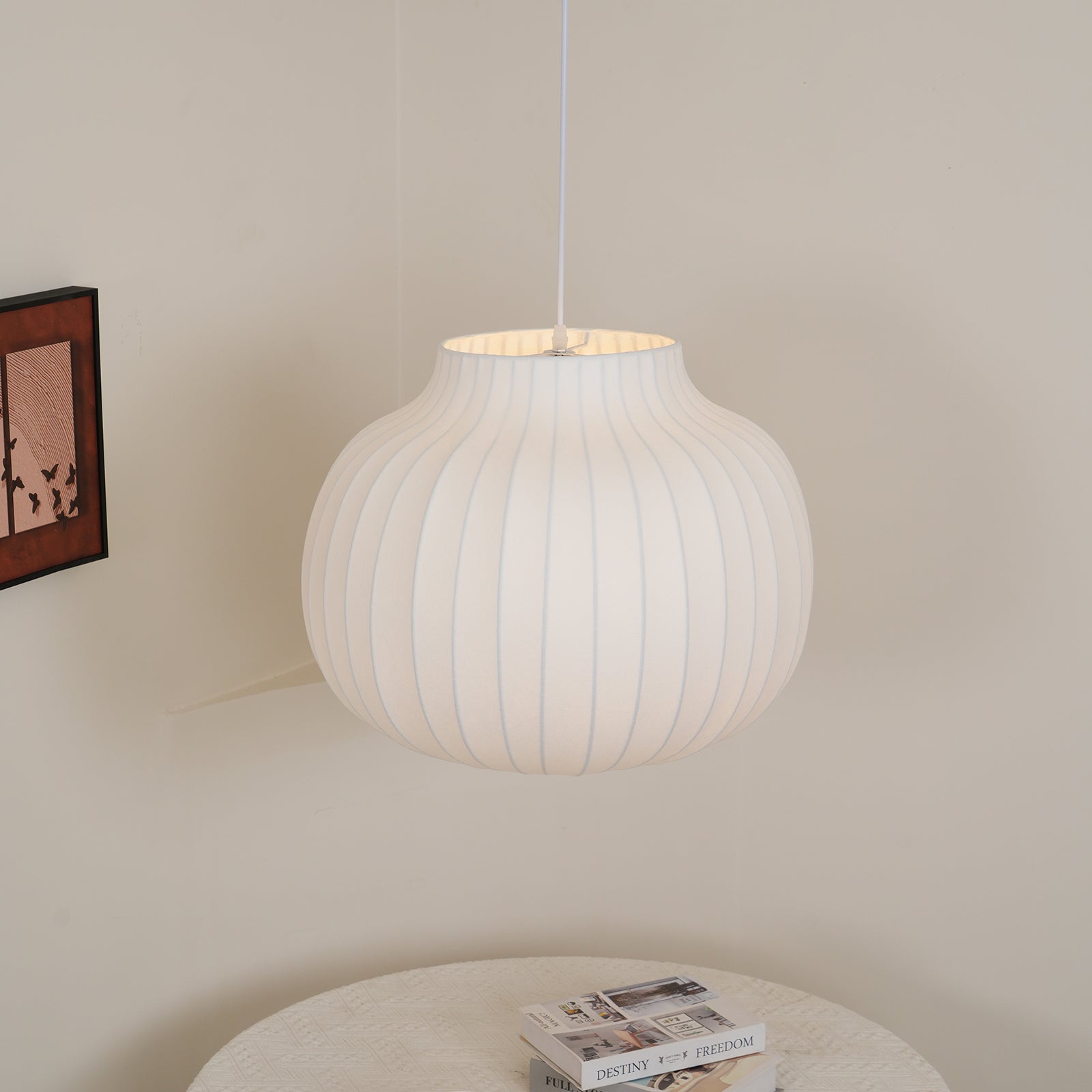 Pendant Light Silk Bell Shade Pleated Curved Modern Minimalist - Letslighting