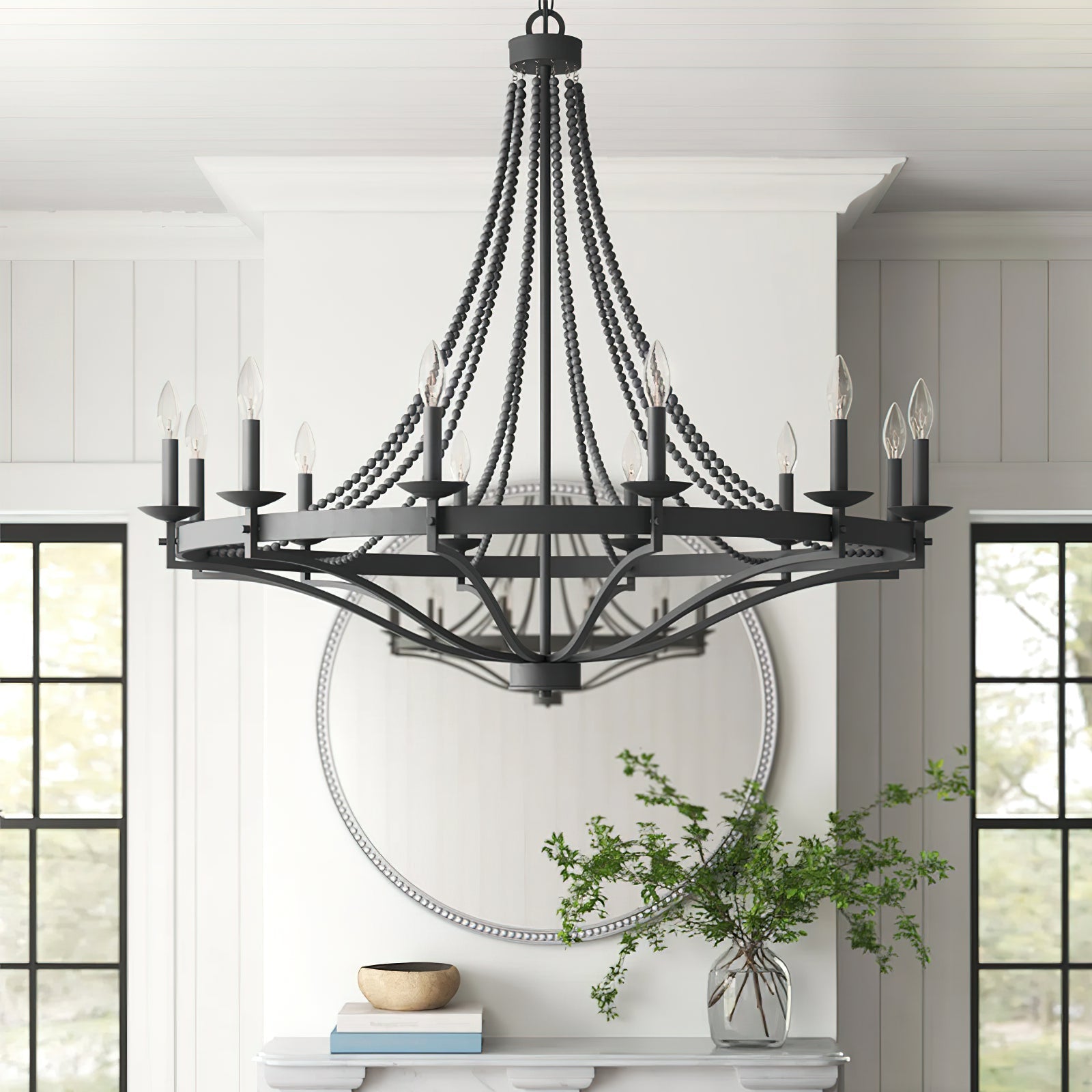 Isoren Vintage Industrial Wooden Metal Chandelier - Lamp Copper