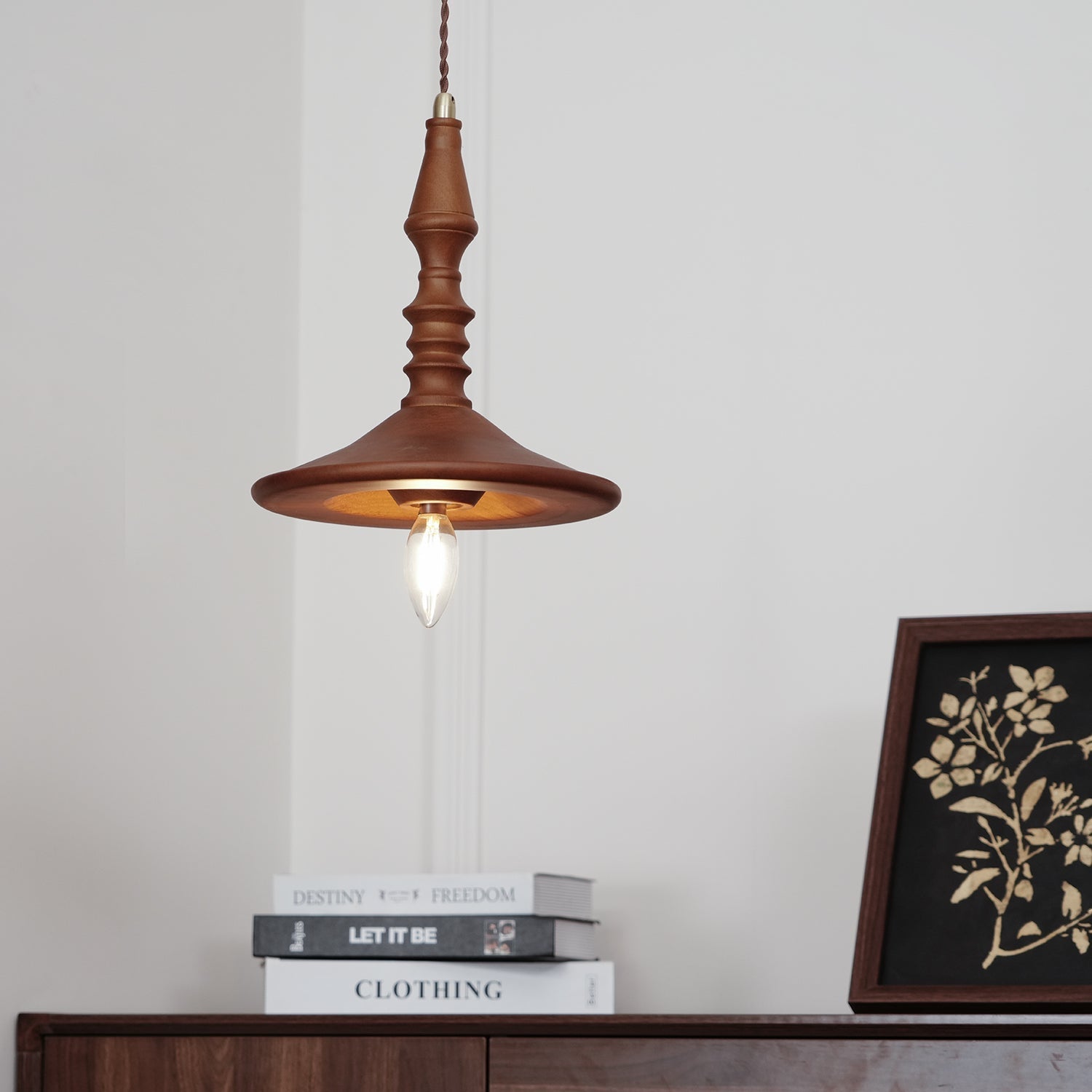 Pendant Lamp Wood Walnut Shade Modern Minimalist Cozy Warm - Letslighting