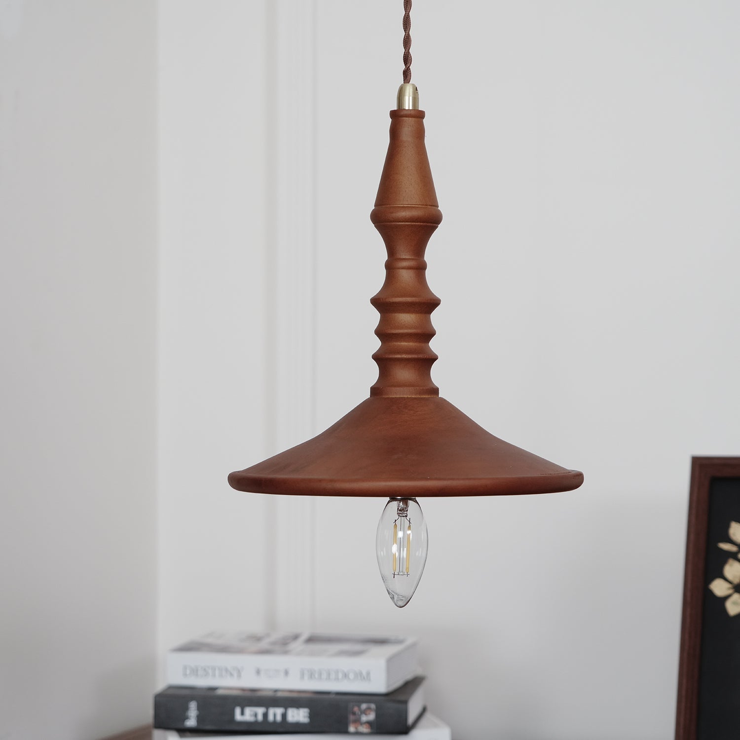 Pendant Lamp Wood Walnut Shade Modern Minimalist Cozy Warm - Letslighting