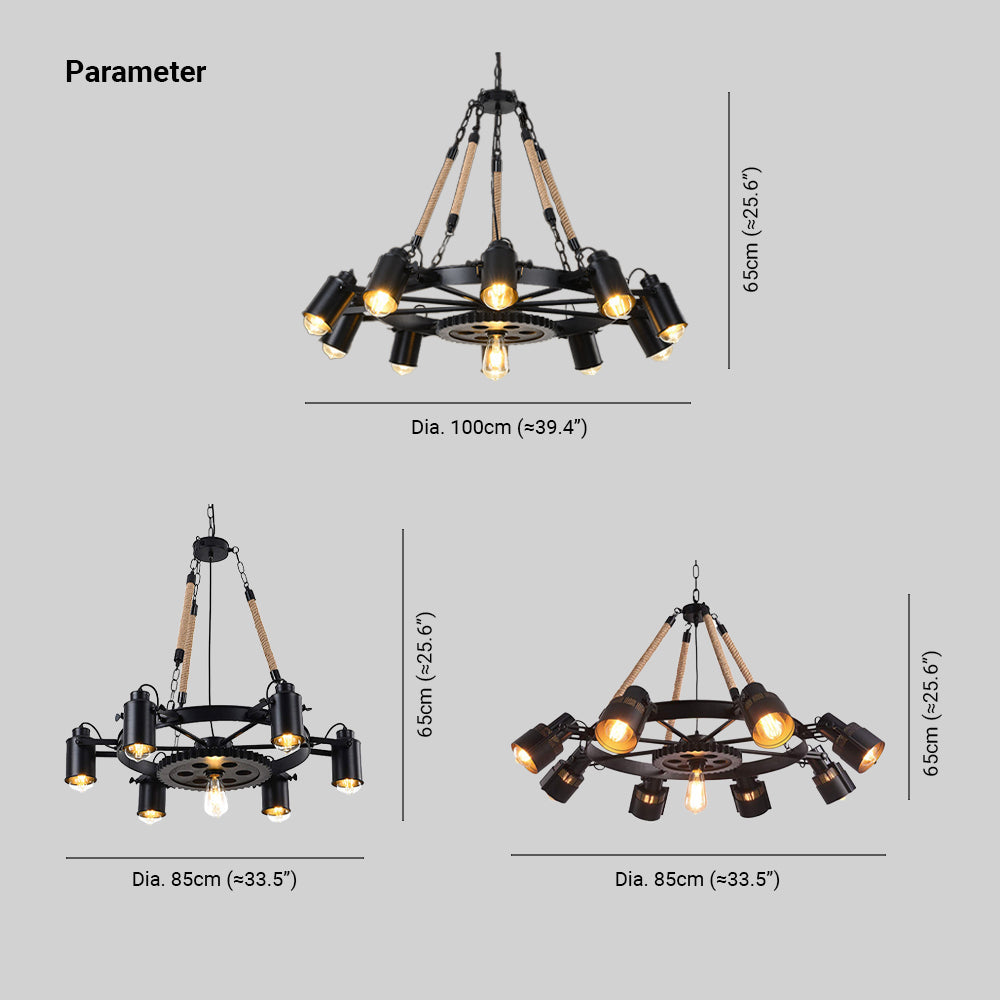 Epoch Suspension LED Industrielle Métal Noir/Corde Café/Bar