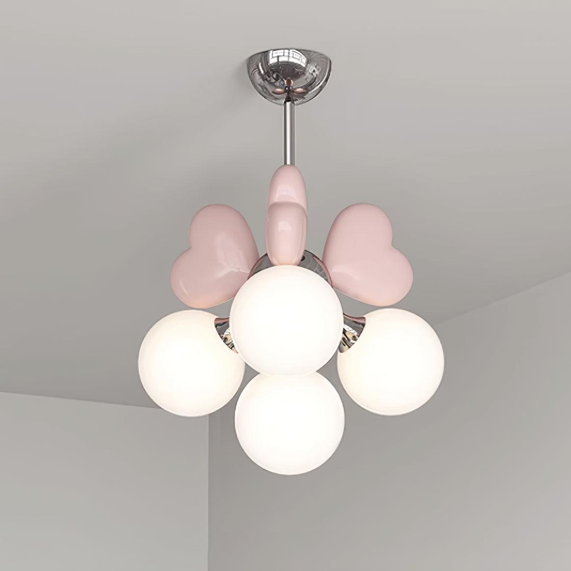 Chandelier Heart Accents Globe Shades Playful Modern Kids Room - Letslighting