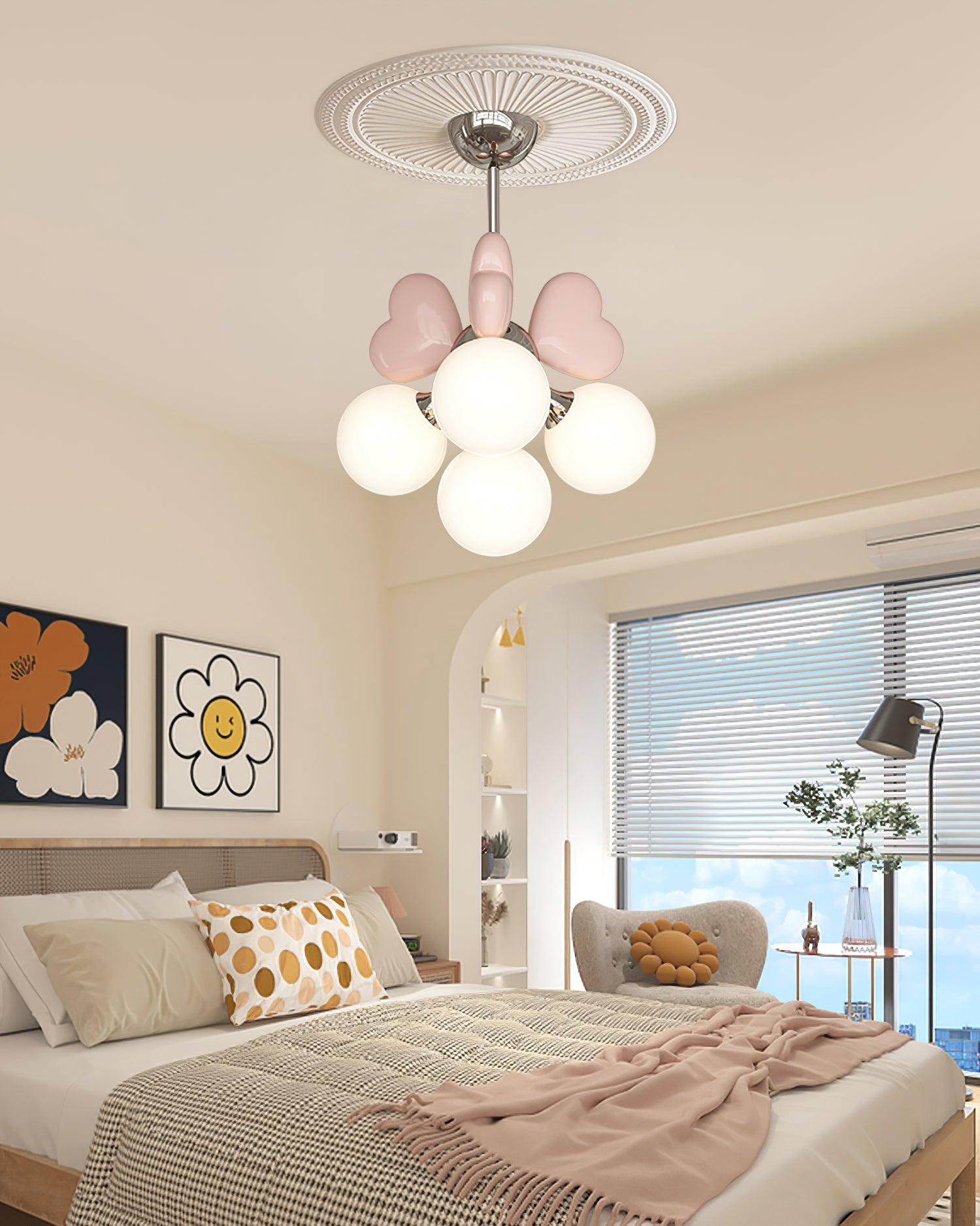 Chandelier Heart Accents Globe Shades Playful Modern Kids Room - Letslighting