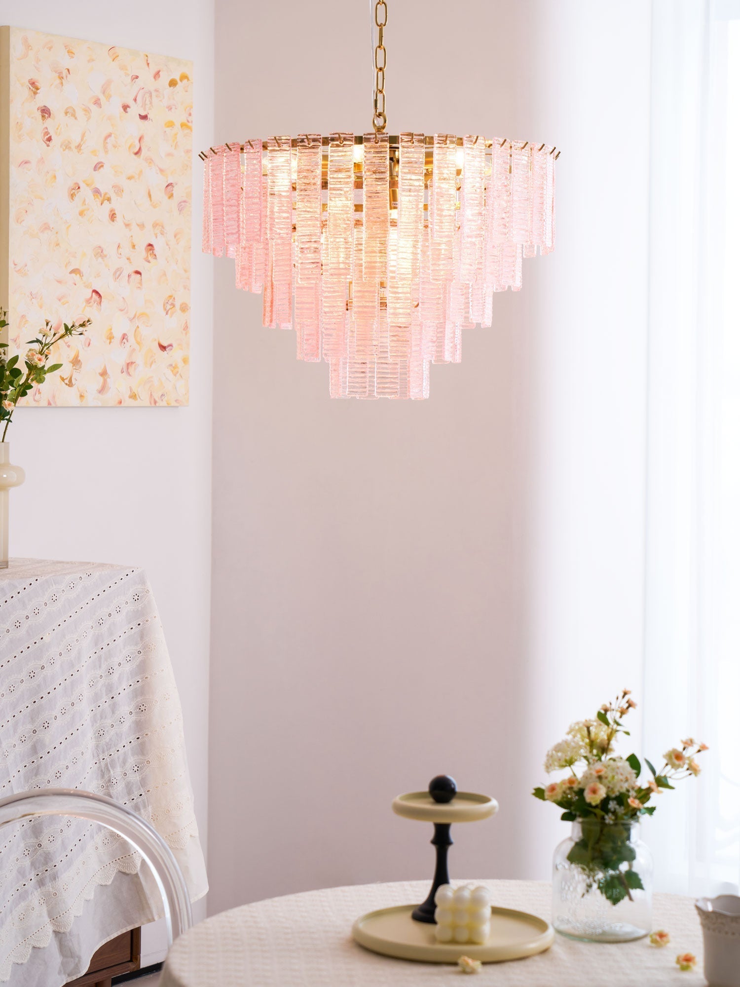 Aurora Chandelier Pink Murano Glass Layered Vintage Luxury - Letslighting