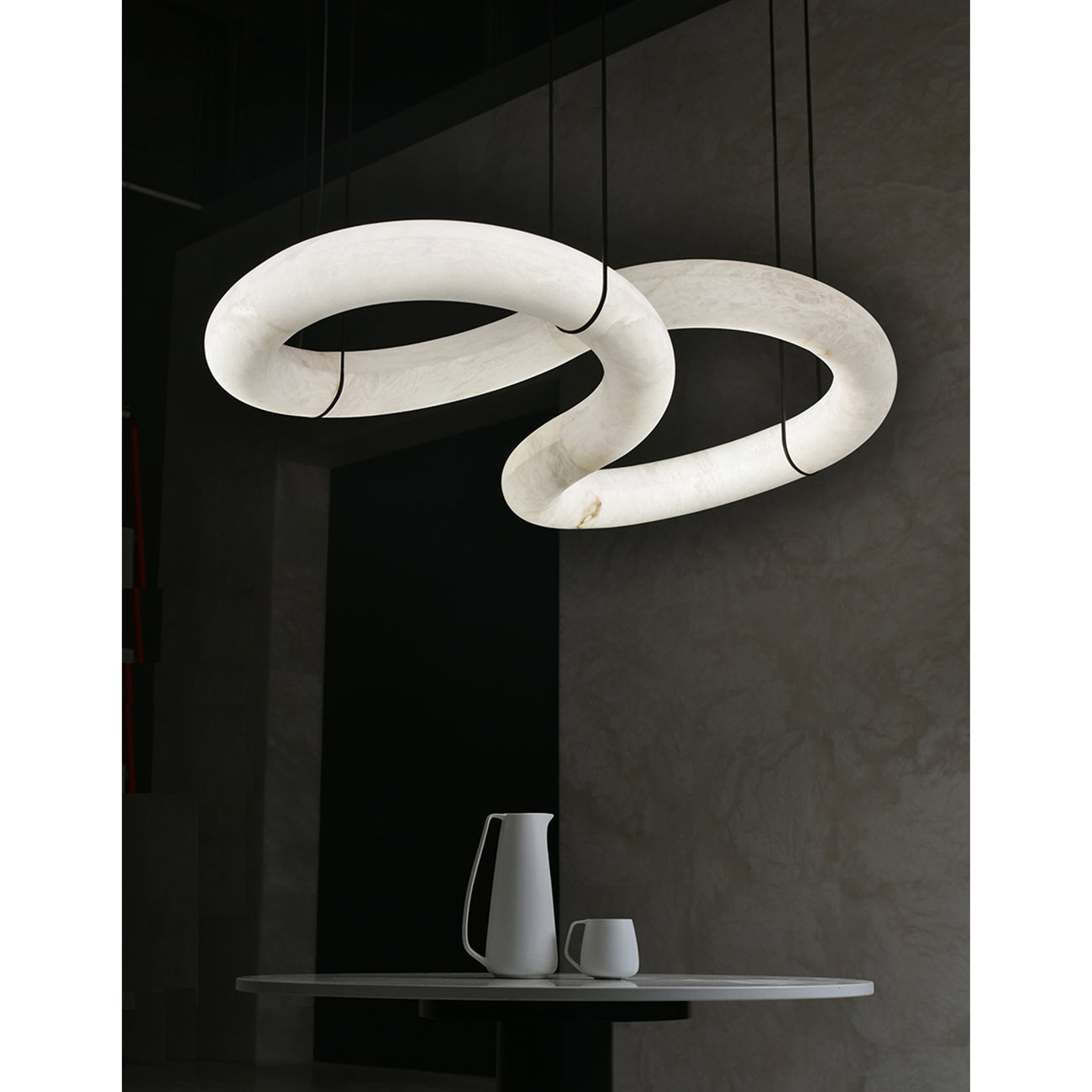 Syrinan Modern Minimalist Luxe Ring Leather Alabaster Chandelier - Lamp Copper
