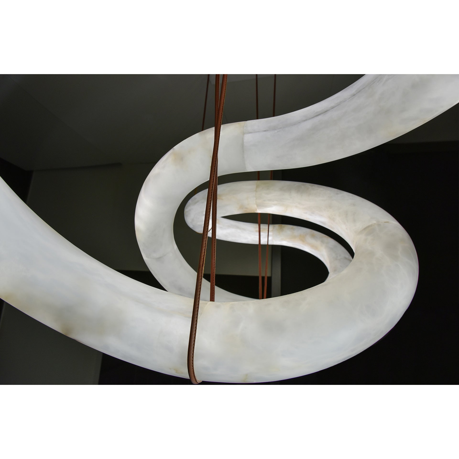 Syrinan Modern Minimalist Luxe Ring Leather Alabaster Chandelier - Lamp Copper