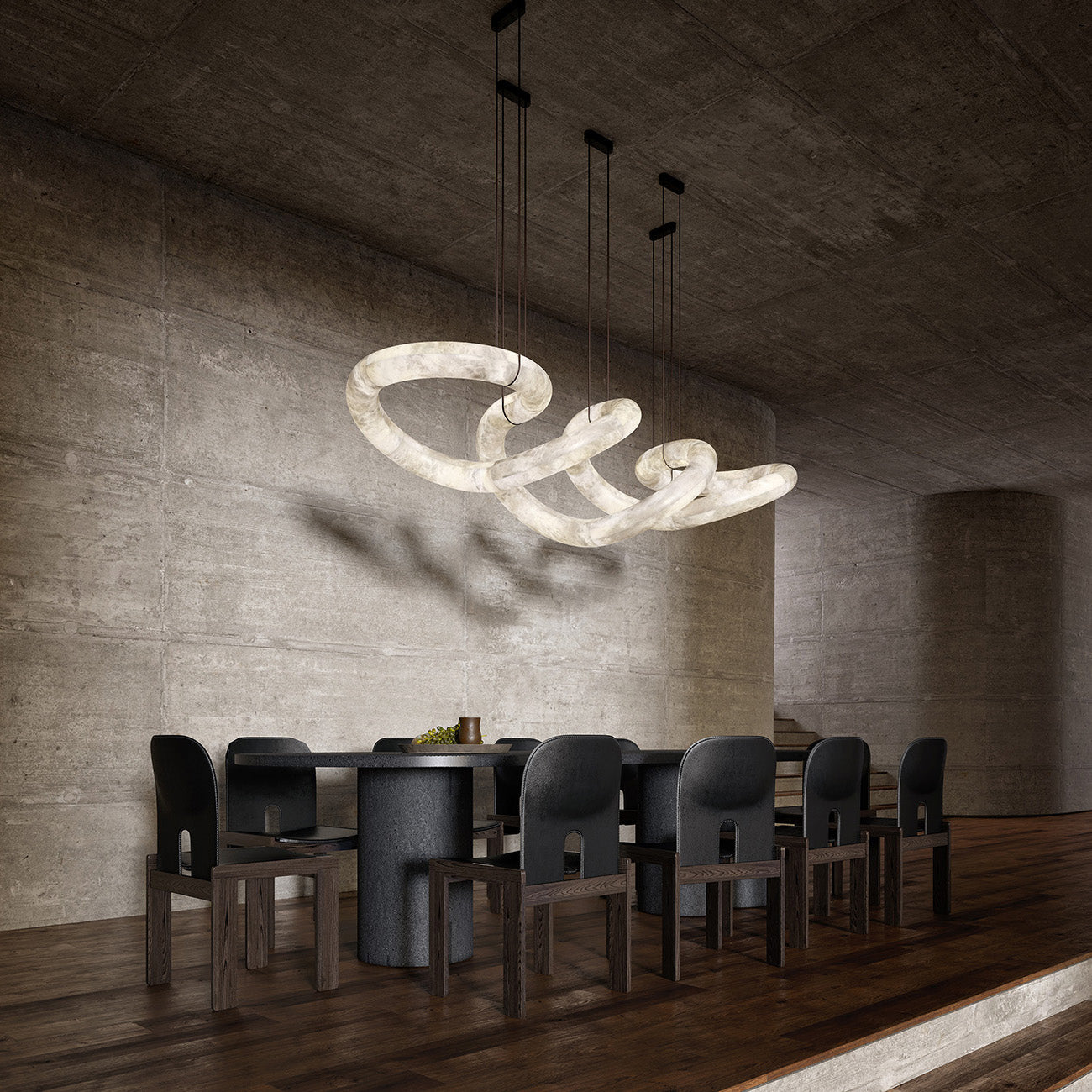 Syrinan Modern Minimalist Luxe Ring Leather Alabaster Chandelier - Lamp Copper