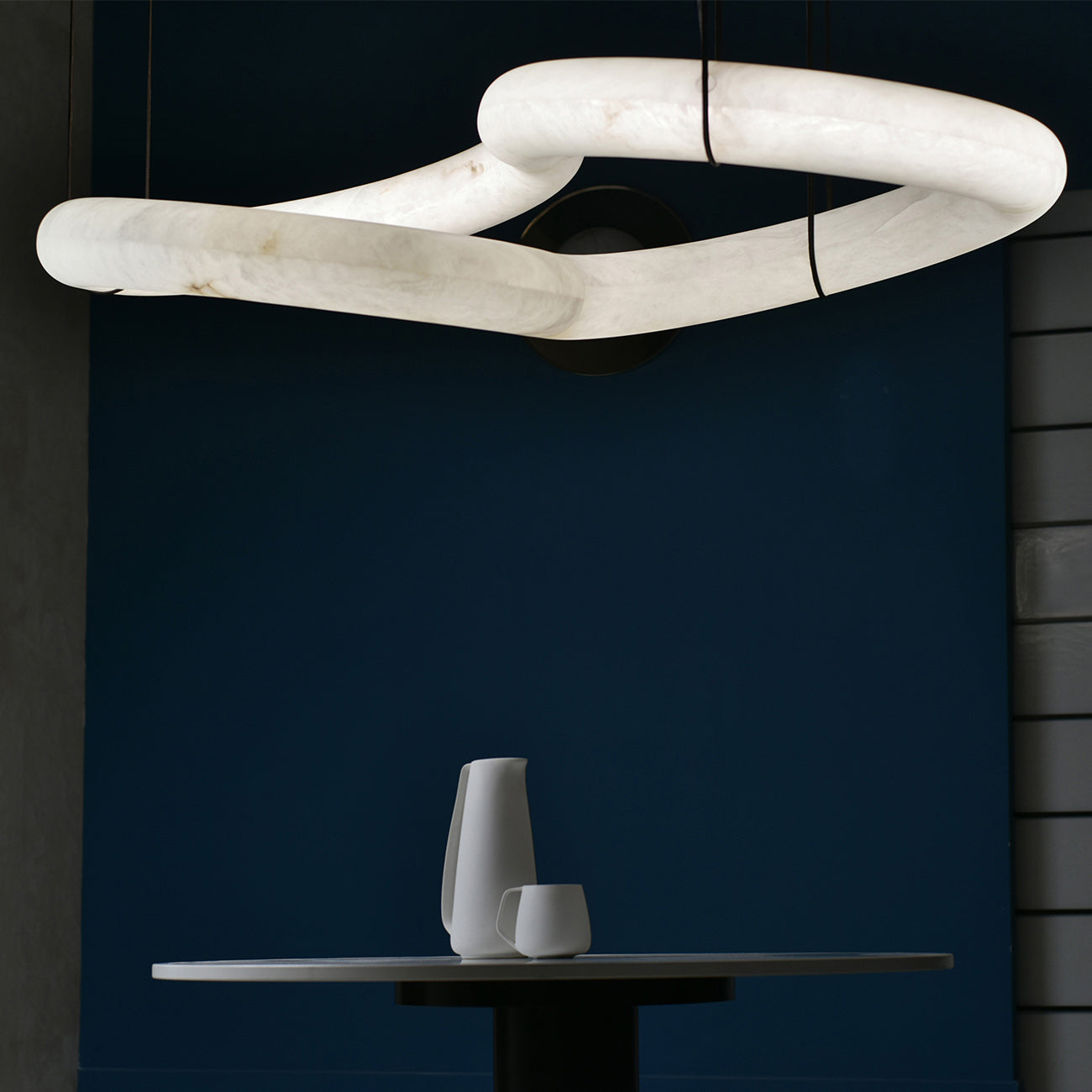 Syrinan Modern Minimalist Luxe Ring Leather Alabaster Chandelier - Lamp Copper