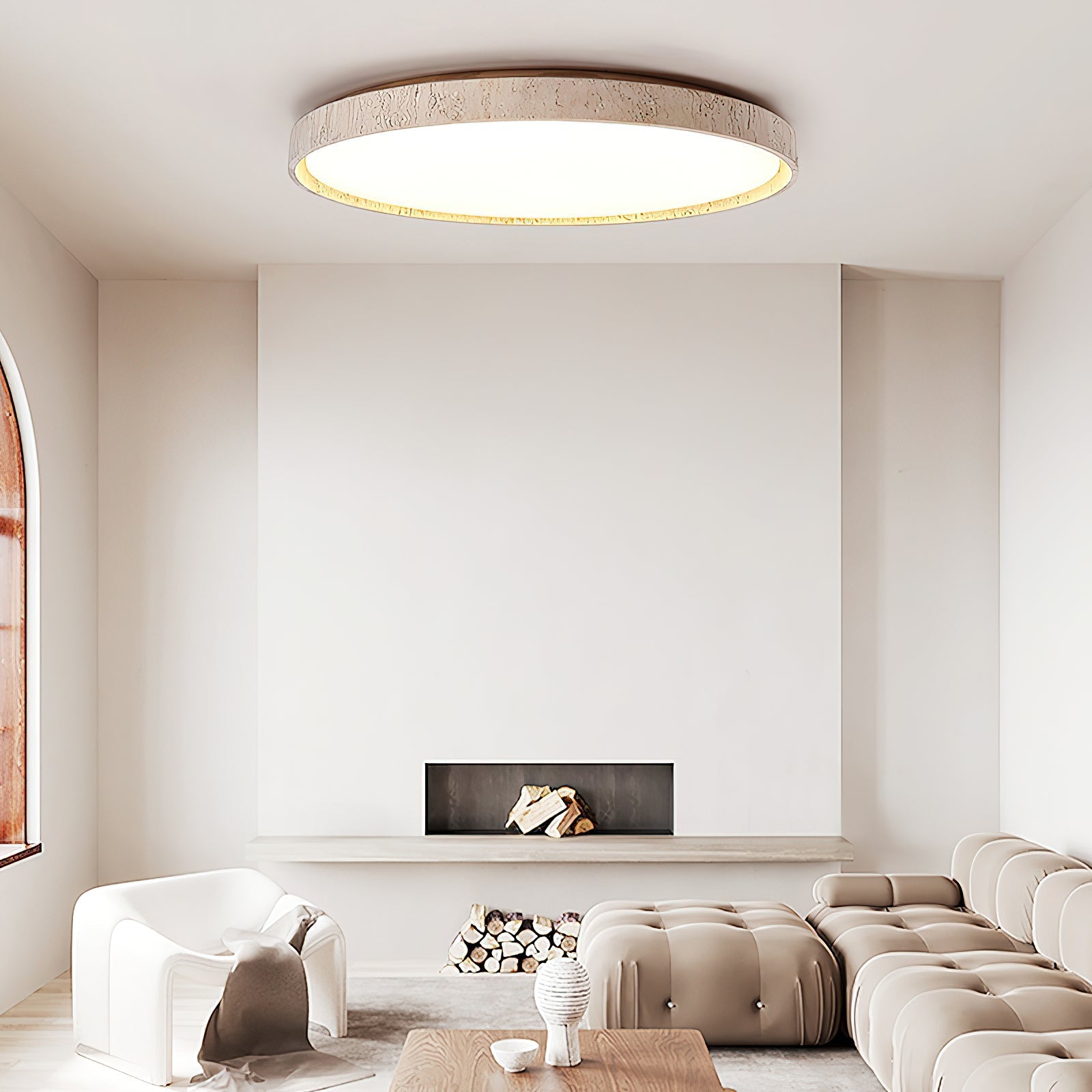 Symiror Modern Minimalist Round Travertine Ceiling Lamp - Lamp Copper