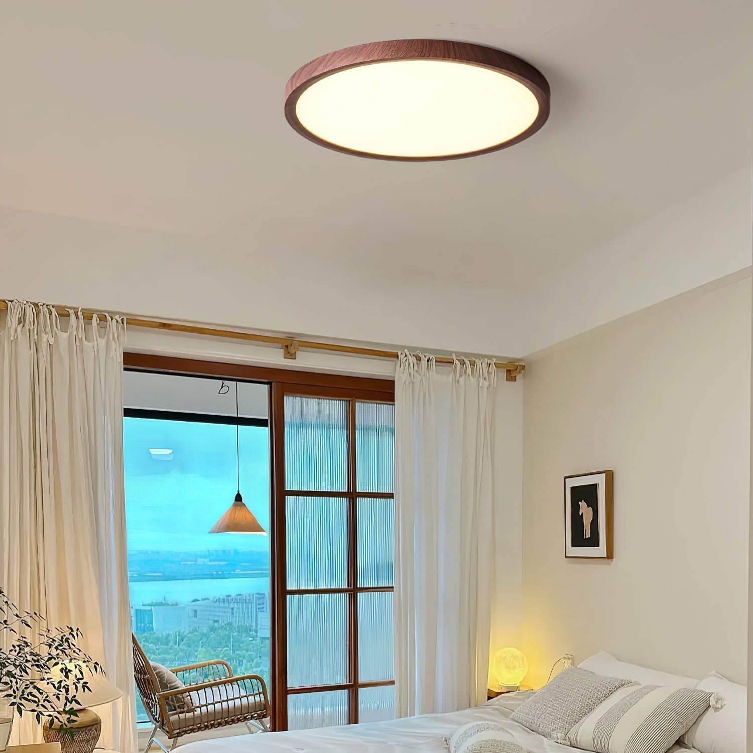 Solara Ceiling Light Acrylic Thin Round Walnut Look Minimalist - Letslighting