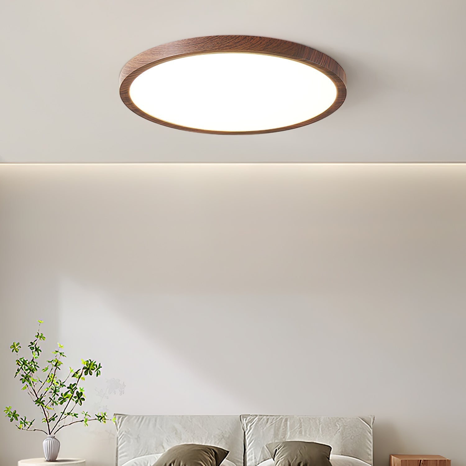 Solara Ceiling Light Acrylic Thin Round Walnut Look Minimalist - Letslighting