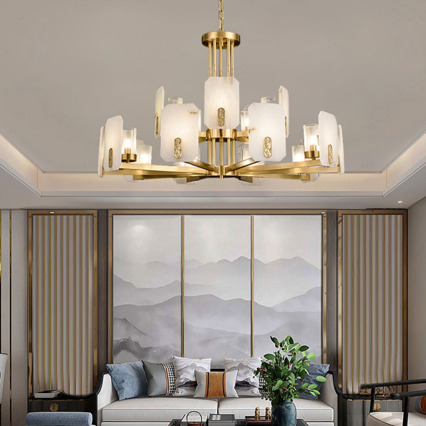 Aursorion Postmodern Luxury Brass Alabaster Chandelier - Lamp Copper