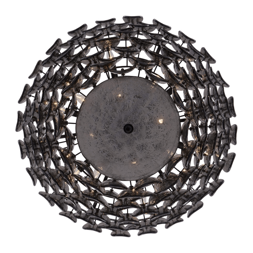 Aurora Chandelier Large Amber Glass Disc Fish Scale Brass - Letslighting