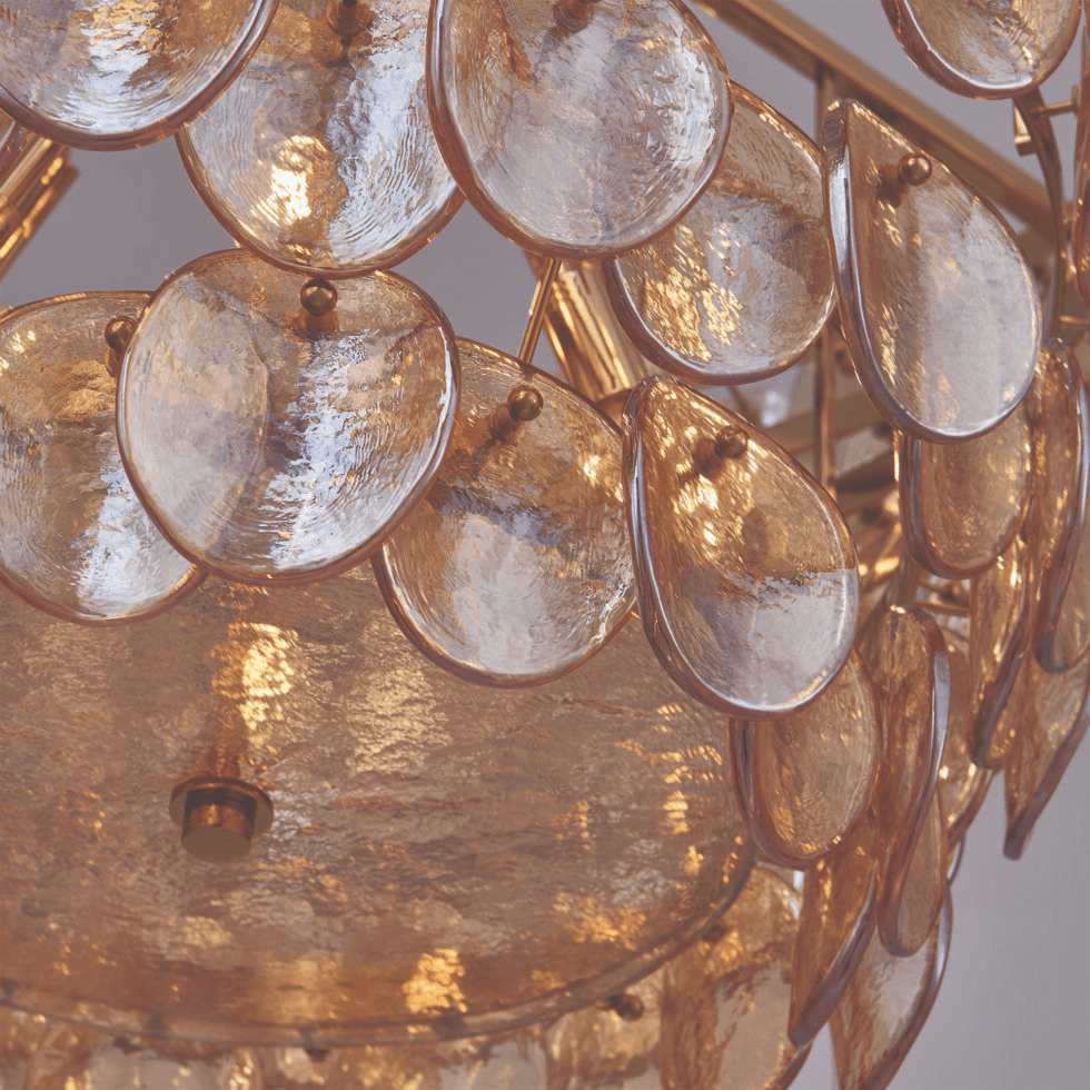 Aurora Chandelier Large Amber Glass Disc Fish Scale Brass - Letslighting